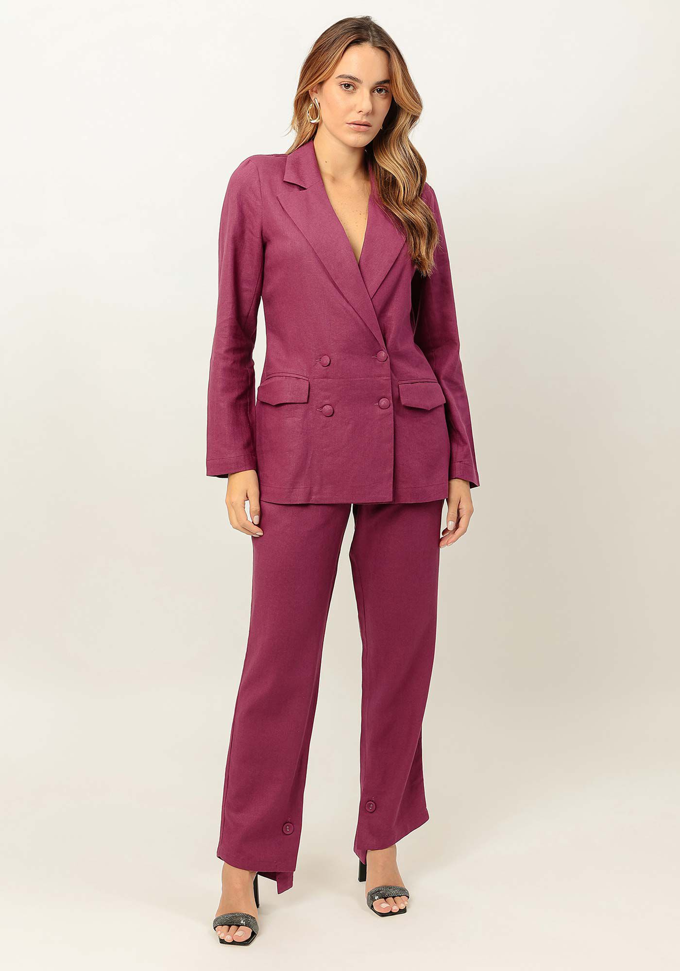 Blazer em Linho com Abotoamento Duplo, , large.