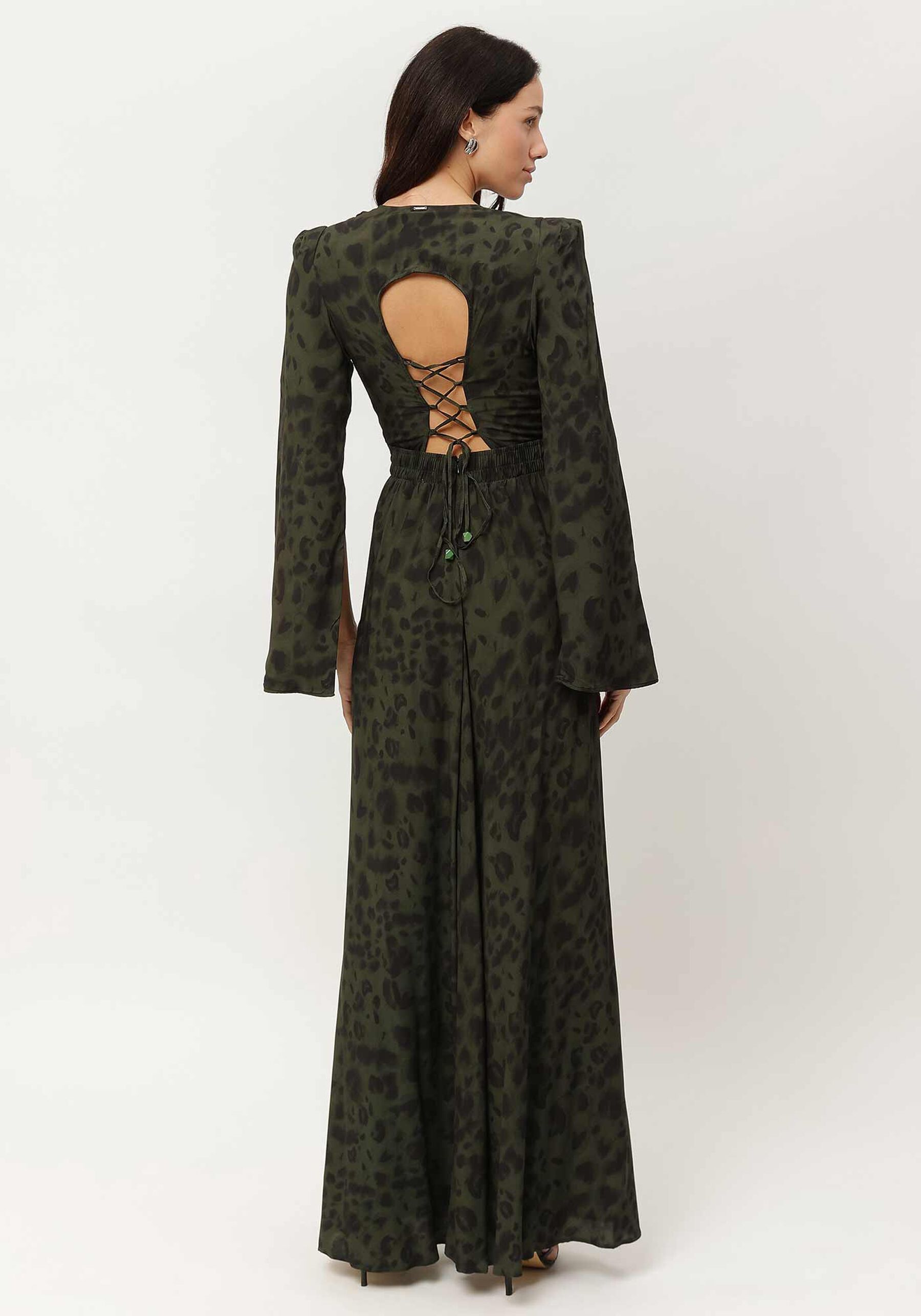 Vestido Longo Estampado com Amarração Costas, . Vestido Longo Estampado com Amarração Costas, , large.
