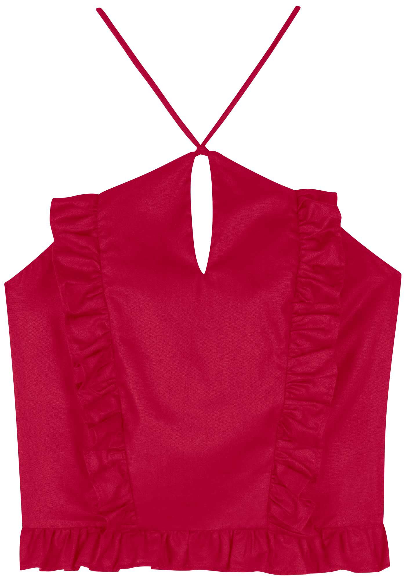 Blusa Curta Frente &Uacute;nica Com Babados E Recorte, , large.