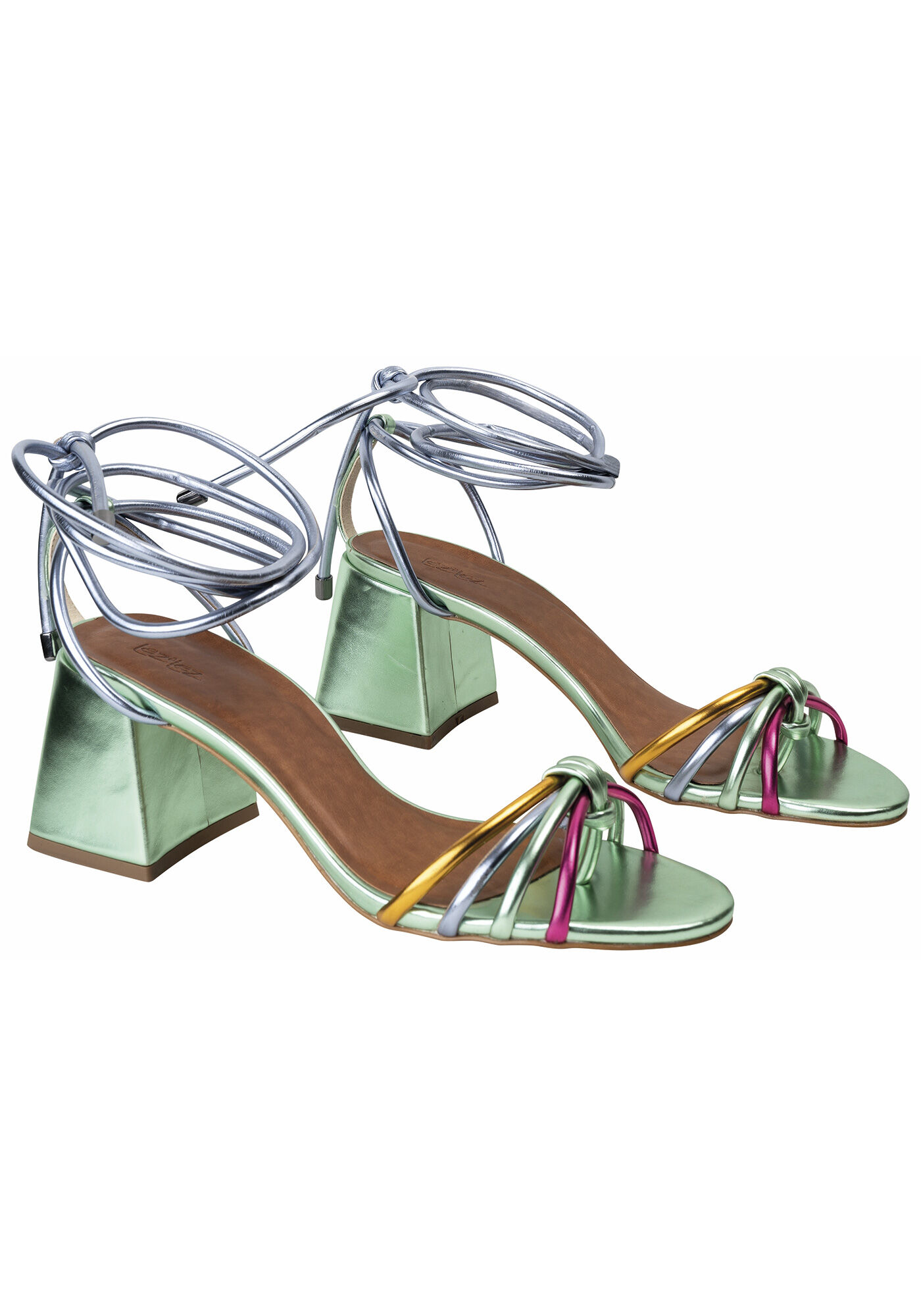 Sand&aacute;lia Salto Flare Metalizado com Amarra&ccedil;&atilde;o, , large.