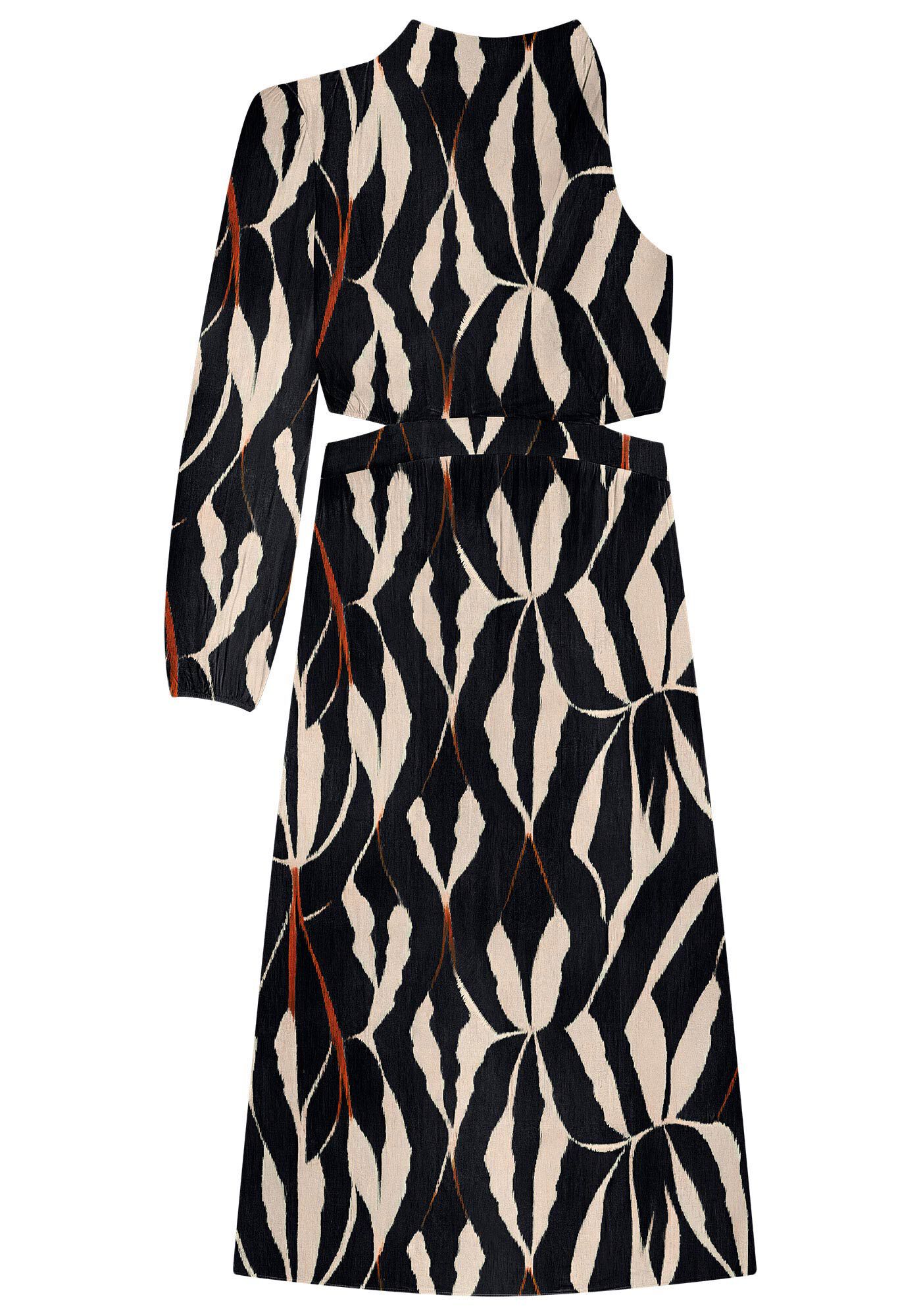 Vestido Midi Estampado em Viscose com Um Ombro S&oacute;, , large.