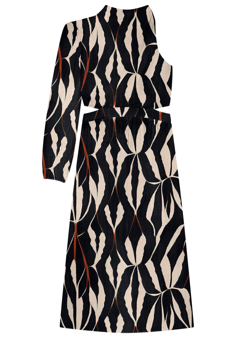 Vestido Midi Estampado em Viscose com Um Ombro Só, . Vestido Midi Estampado em Viscose com Um Ombro Só, , large.