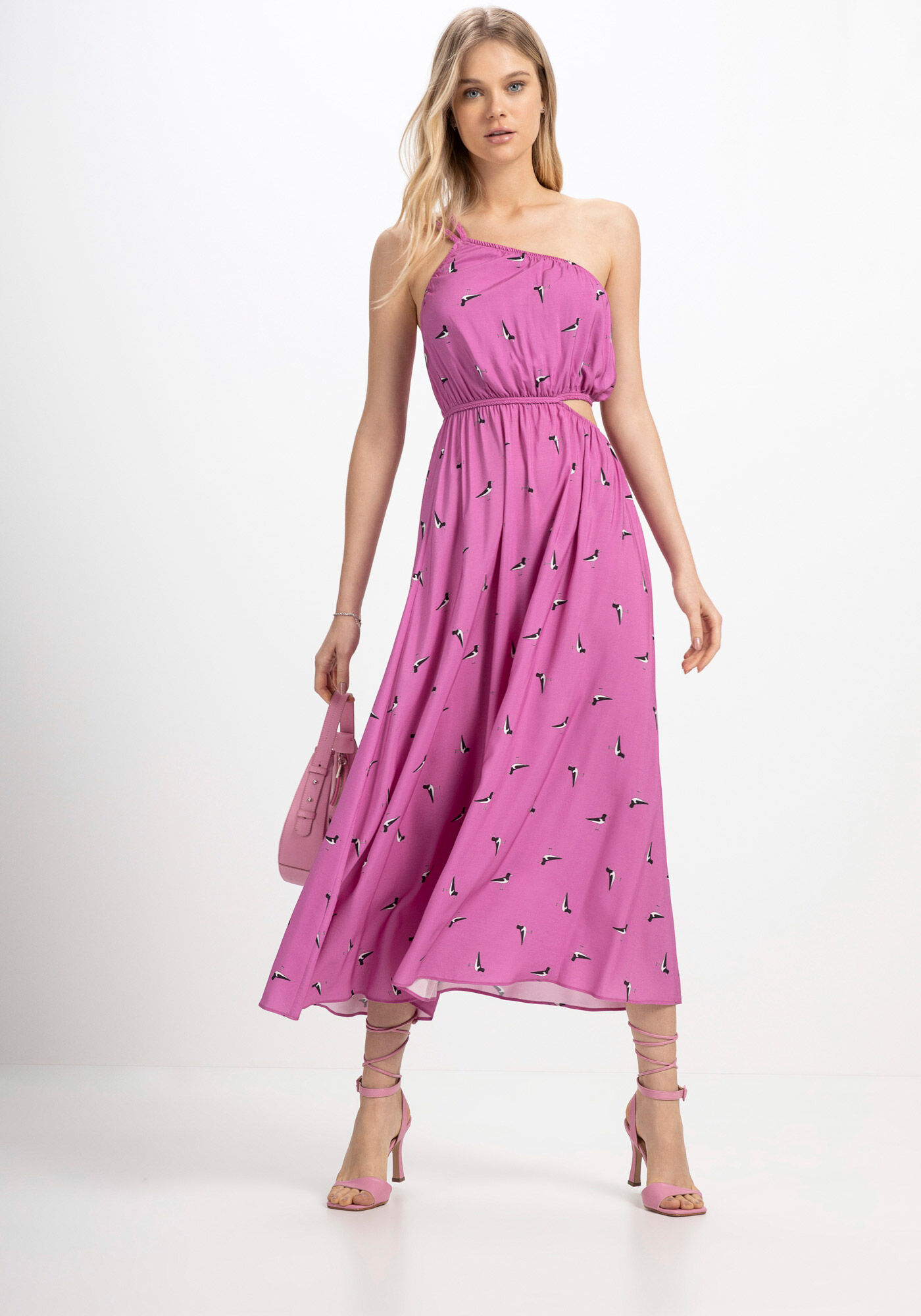 Vestido Midi Ombro S&oacute; em Viscose om Cut Out, LUNDEY, large.