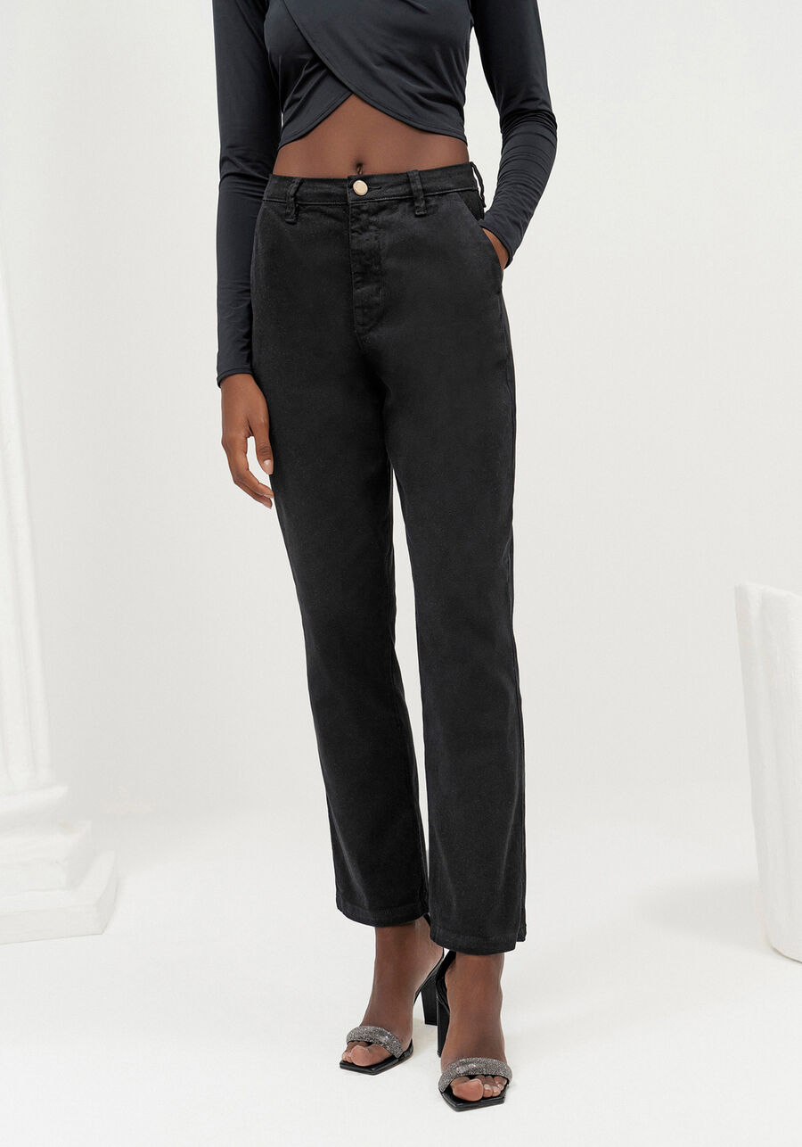 Calça Sarja Slim Alfaiataria Cropped, PRETO REATIVO. Calça Sarja Slim Alfaiataria Cropped, PRETO REATIVO, large.