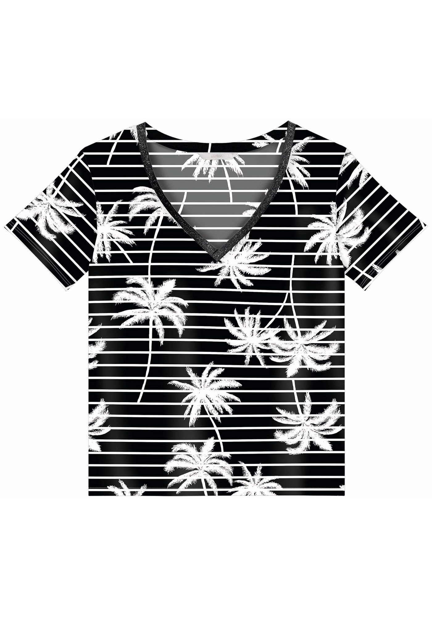 Blusa Manga Curta em Malha com Decote V Lurex, , large.