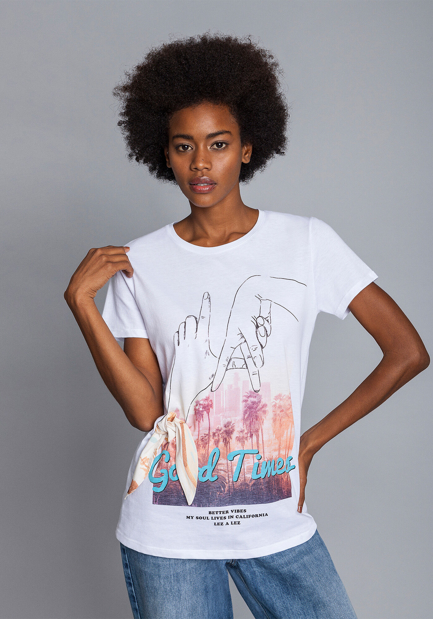 Blusa Recorte La&ccedil;o Estampa Long Beach, , large.