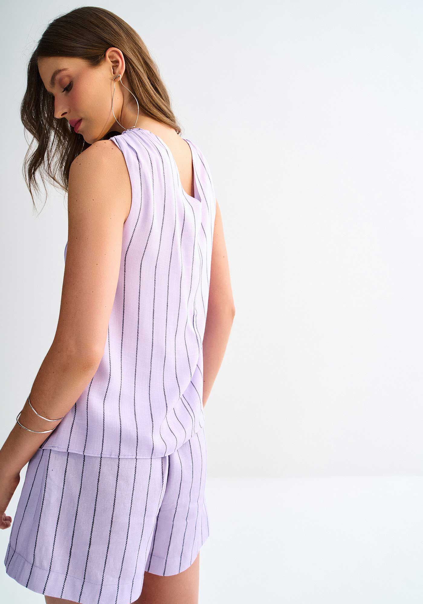 Blusa Halter Neck em Viscose Listrada, , large.