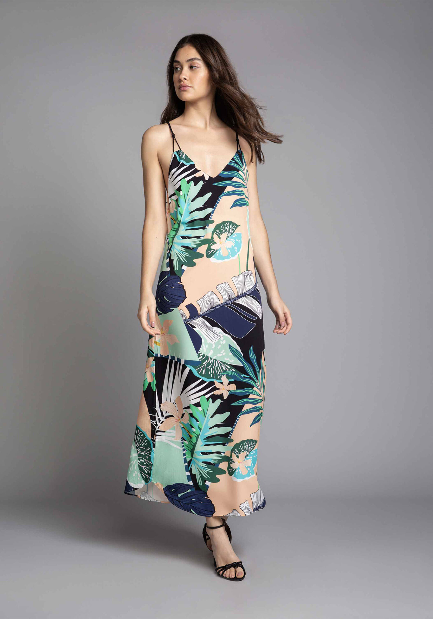 Vestido com Alças Mídi Estampa, . Vestido com Alças Mídi Estampa, , large.