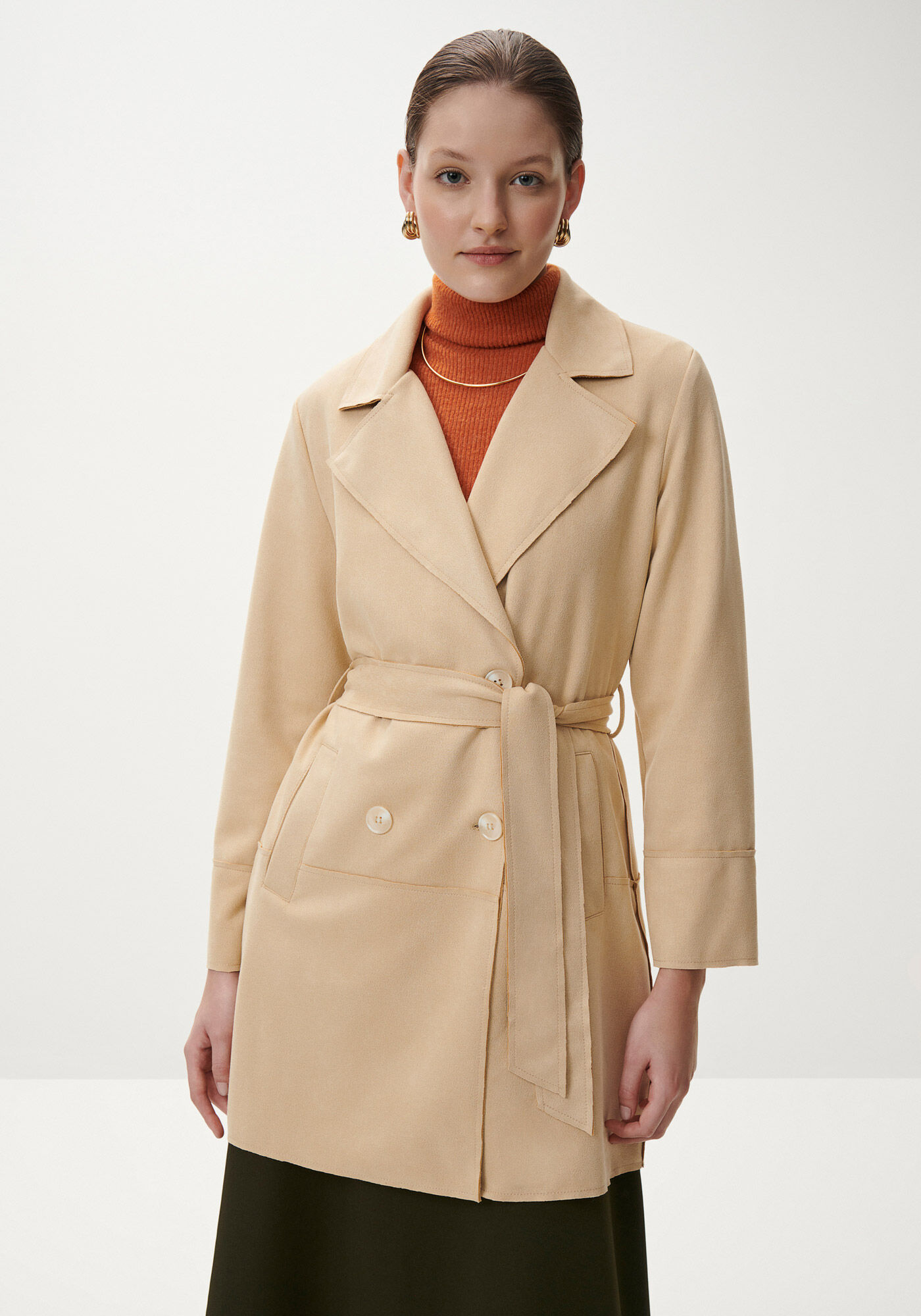 Sobretudo em Suede com Cinto, , large.