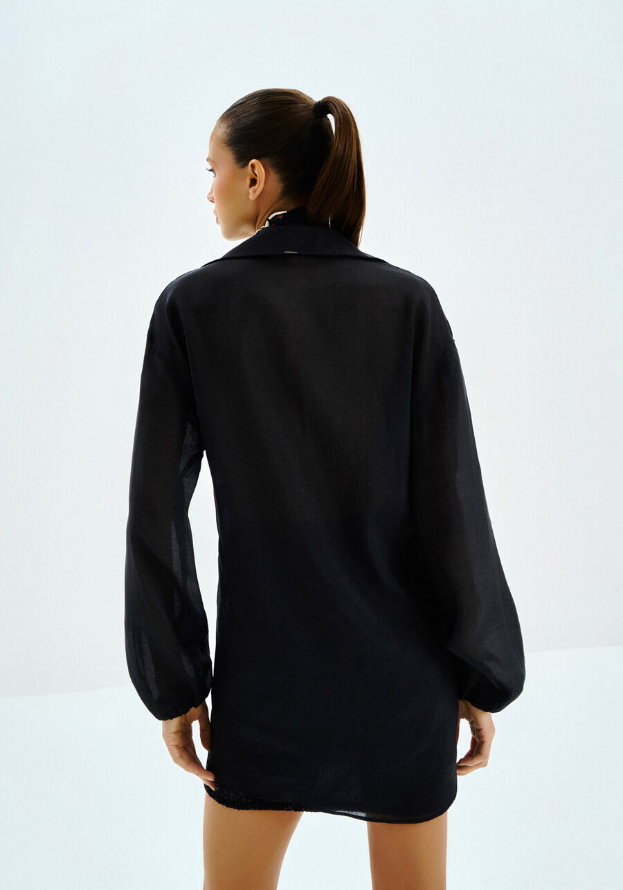 Camisa Alongada em Tecido Lyocel com Transparência, . Camisa Alongada em Tecido Lyocel com Transparência, , large.