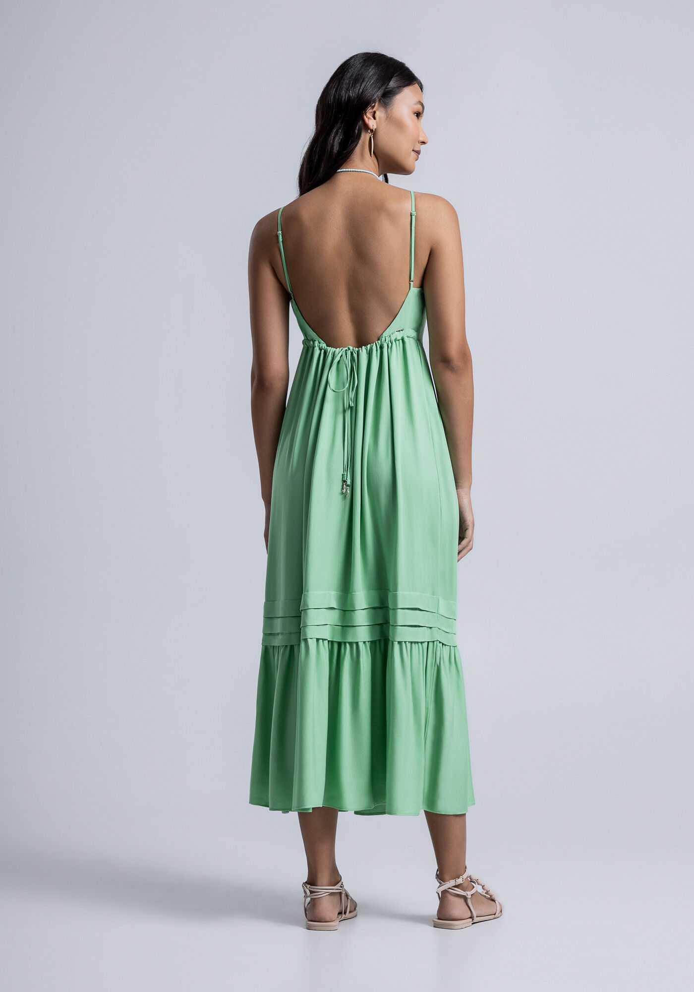 Vestido Midi em Viscose com Babado e Costas Abertas, , large.