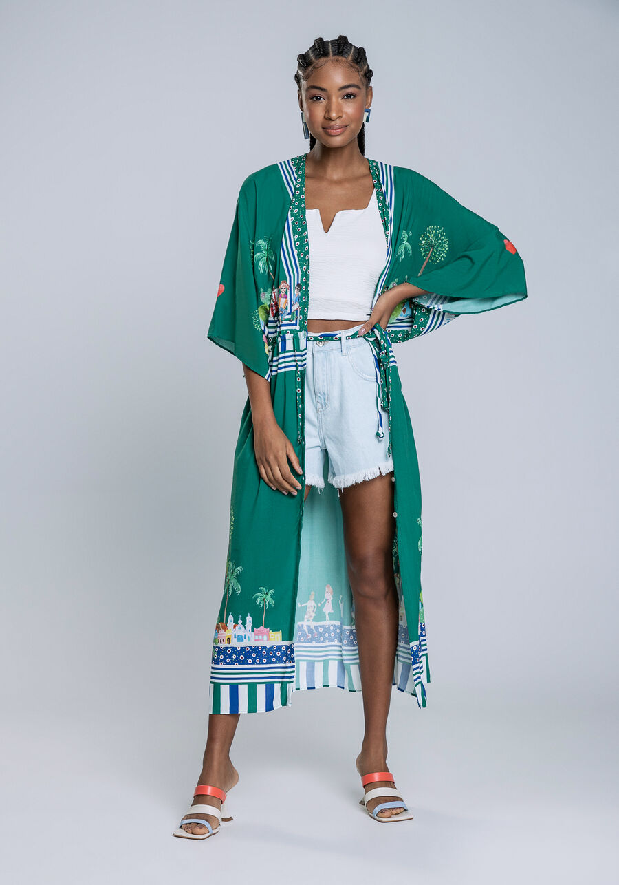 Vestido Mangas 3/4 Midi em Viscose Amplo, FESTA DE RUA. Vestido Mangas 3/4 Midi em Viscose Amplo, FESTA DE RUA, large.