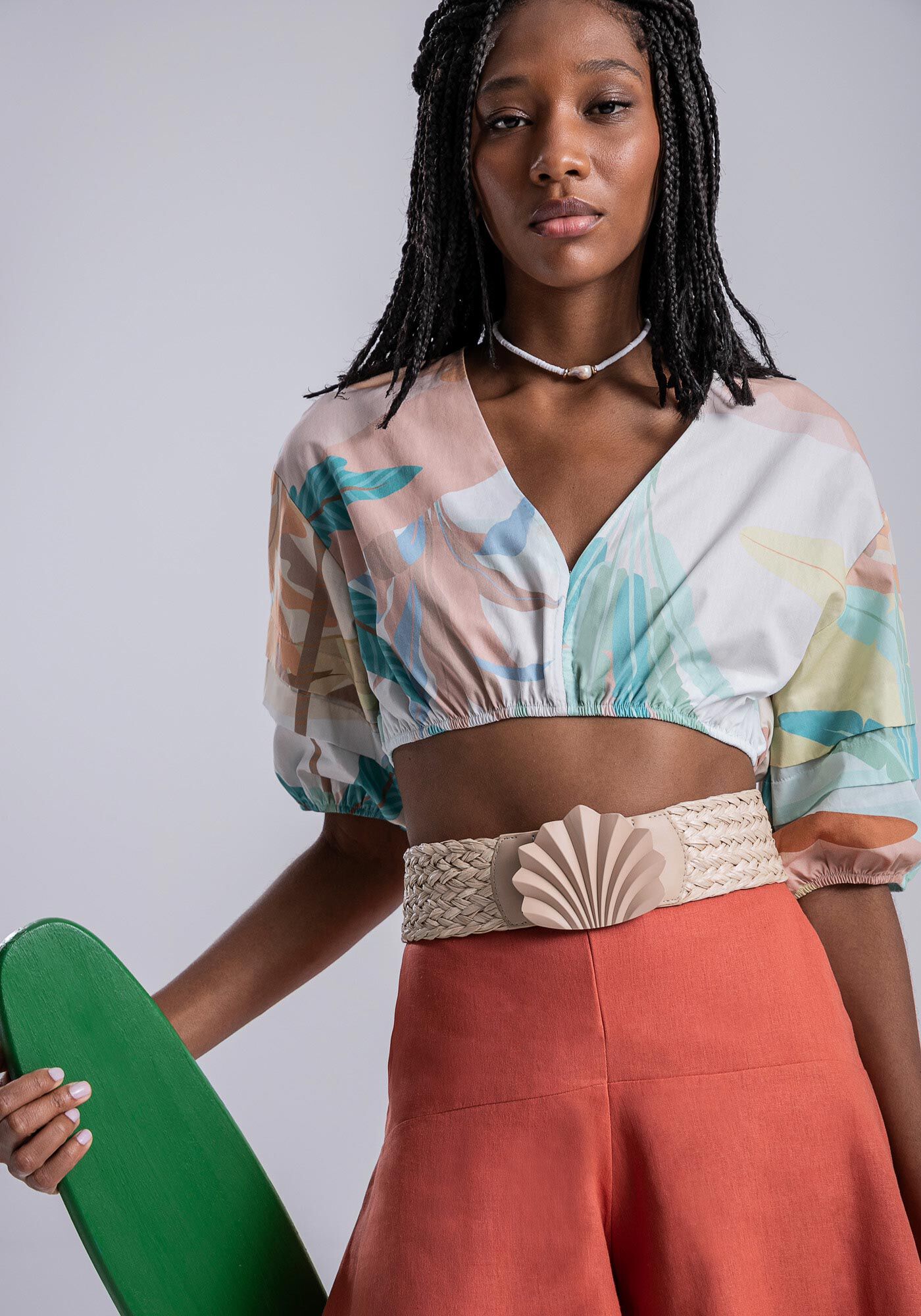 Blusa Cropped com Manga Bufante Pregas, , large.