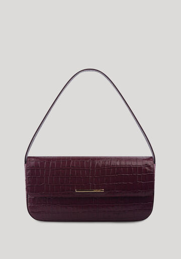 Bolsa Média Em Couro Croco Com Alça Larga Única, VERMELHO FLAMBOYANT. Bolsa Média Em Couro Croco Com Alça Larga Única, VERMELHO FLAMBOYANT, large.