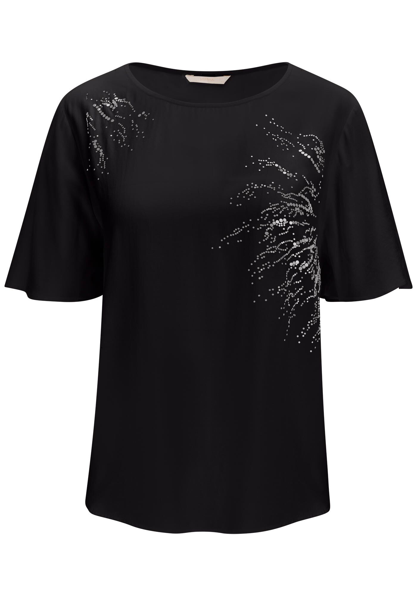 Blusal Manga Curta em Viscose com Paet&ecirc;s, PRETO, large.