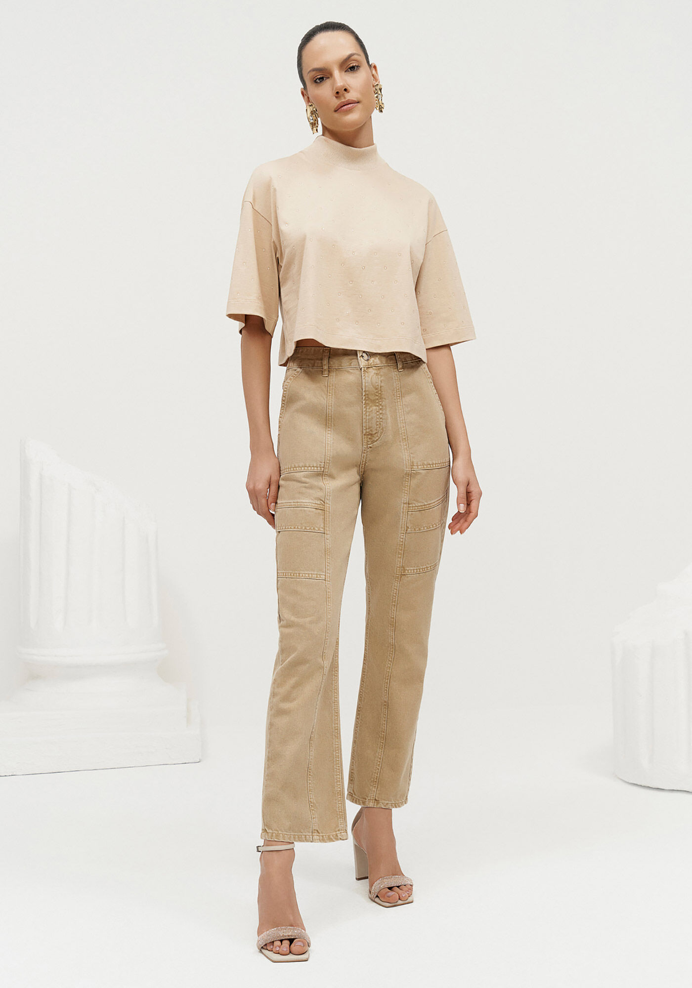 Cal&ccedil;a Sarja Reta Slim Cargo Cropped, , large.