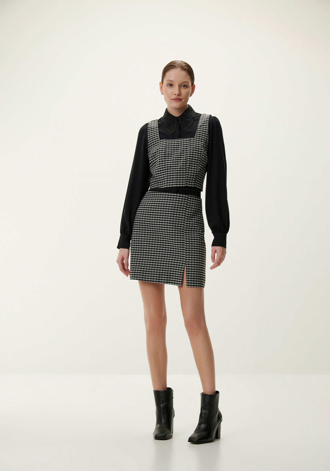 Camisa Manga Longa em Crepe com Gola Borboleta, , large.