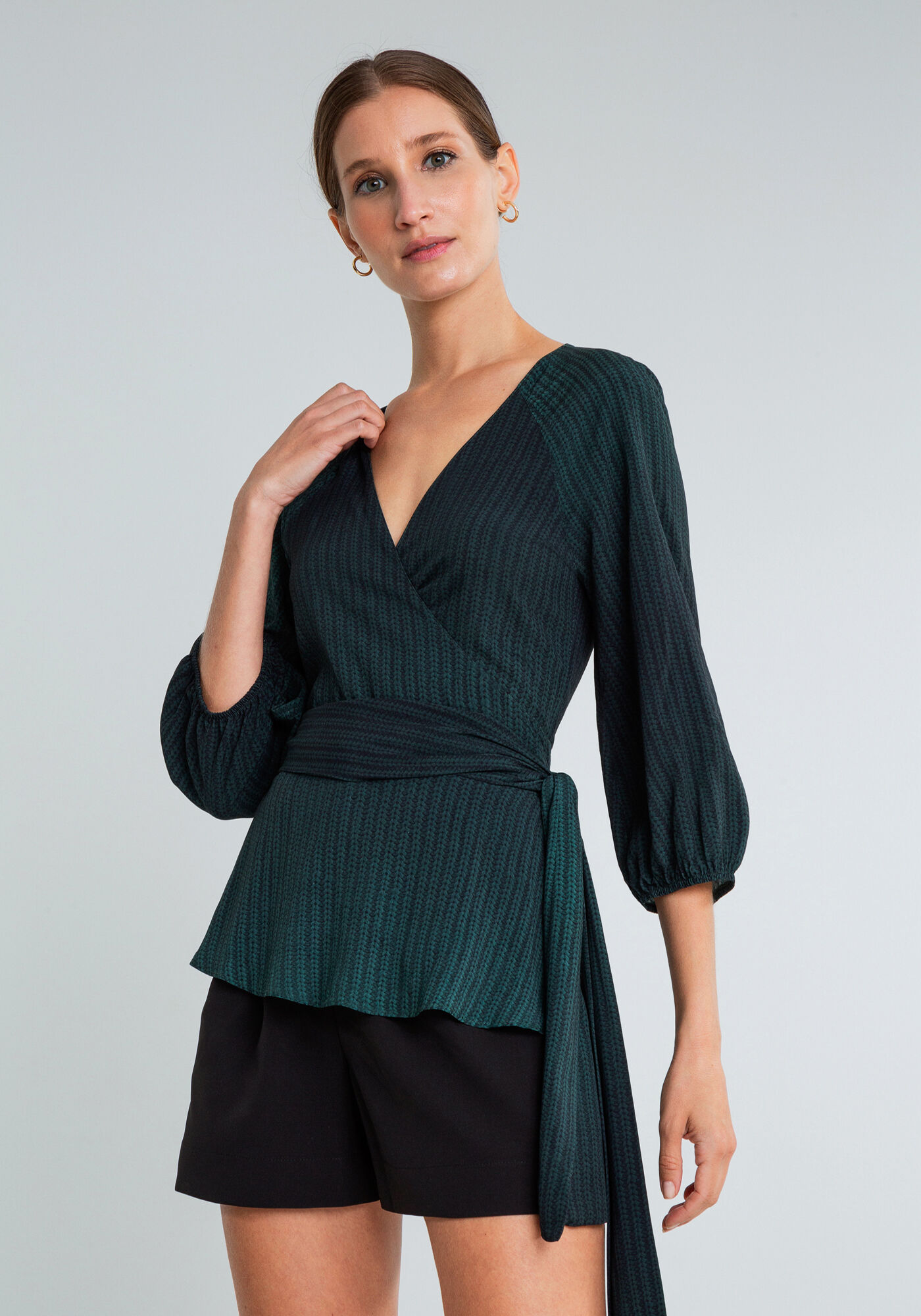 Blusa Manga 3/4 com Faixa Estampa, , large.