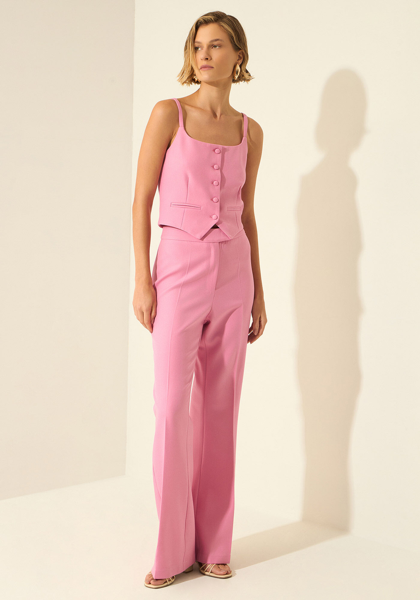 Blusa Na Altura Do C&oacute;s Com Bot&otilde;es, ROSA AGATE, large.