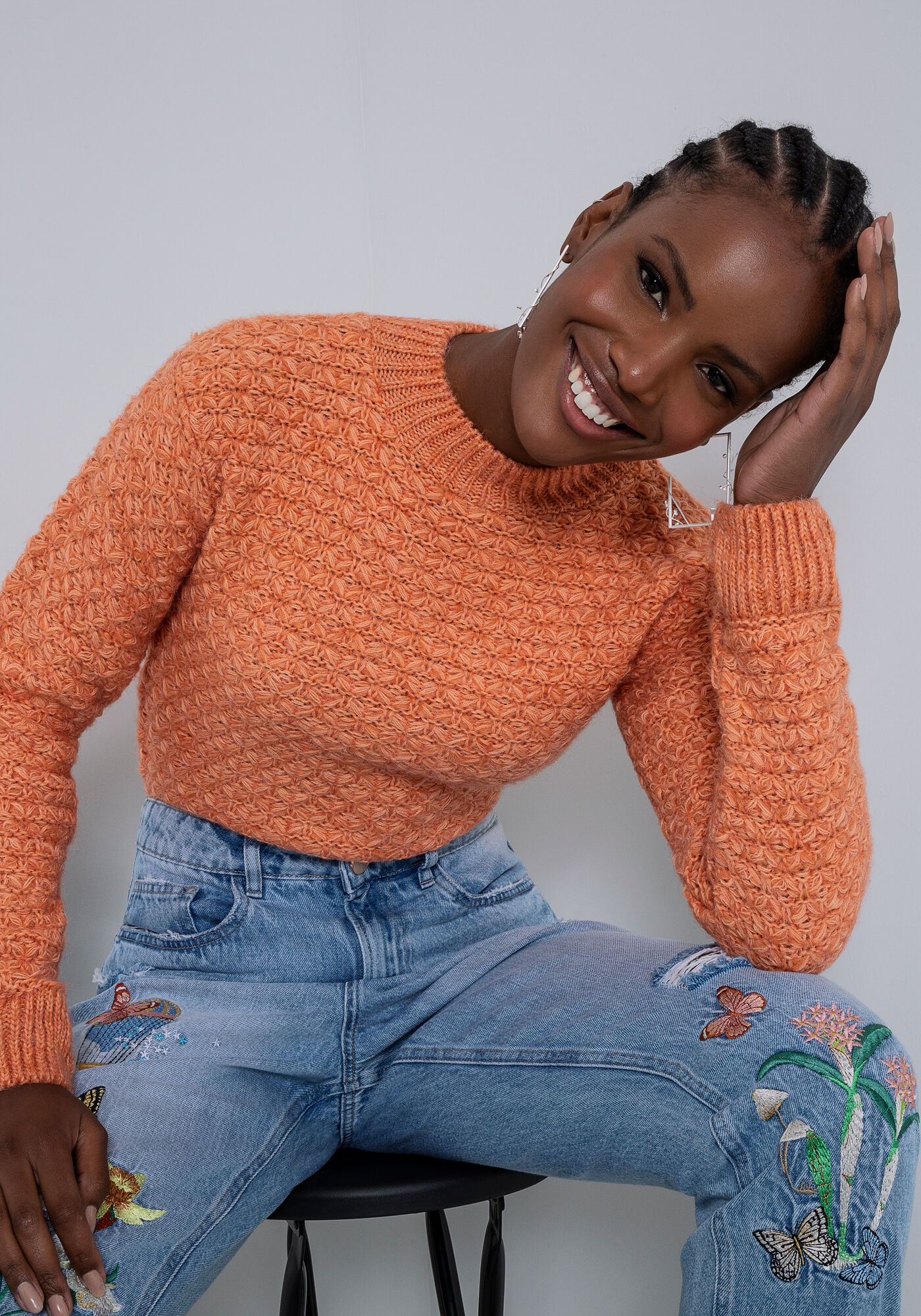 Blusa manga longa store laranja