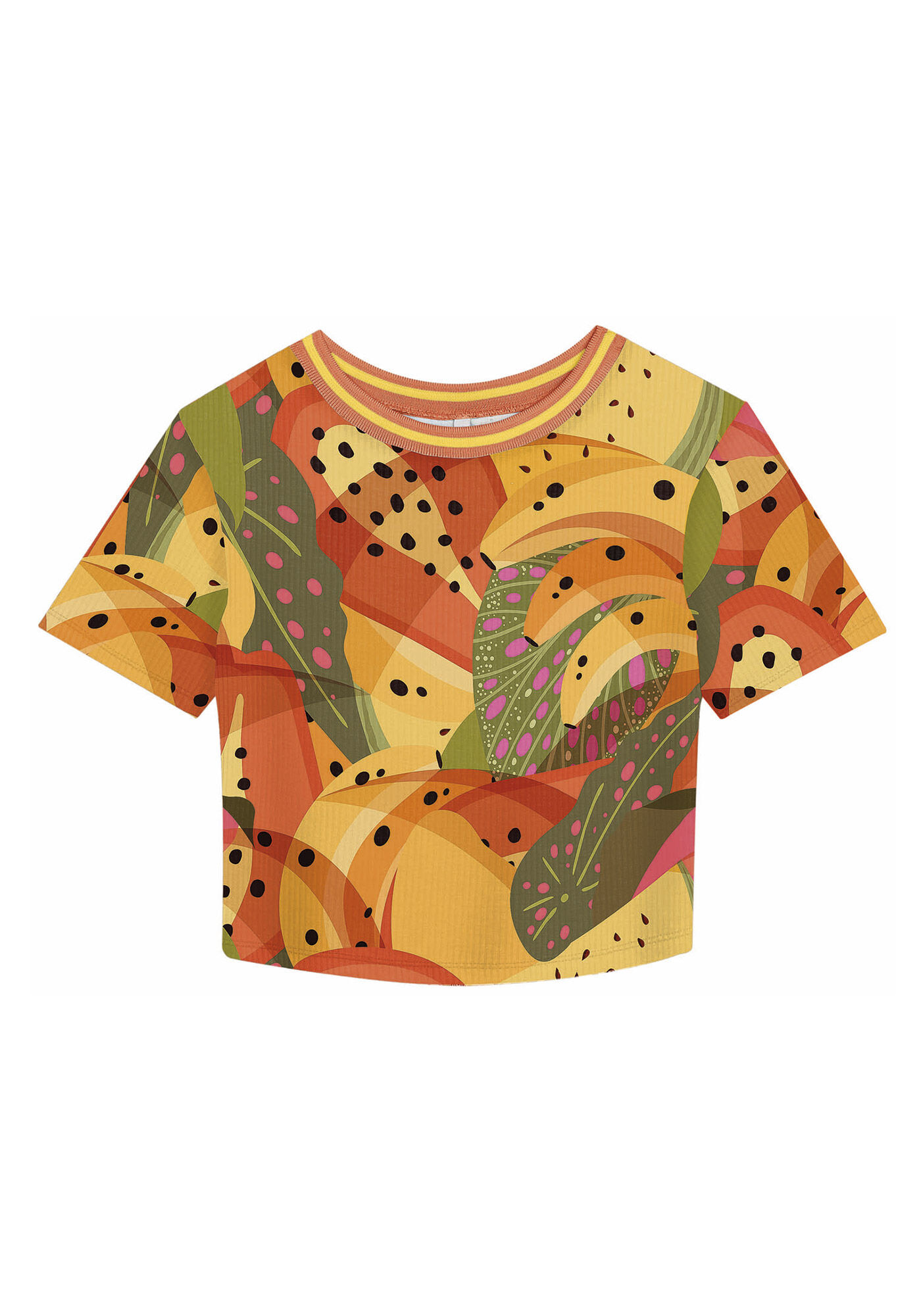 Blusa Manga Curta Canelada Estampada com Retil&iacute;nea, , large.