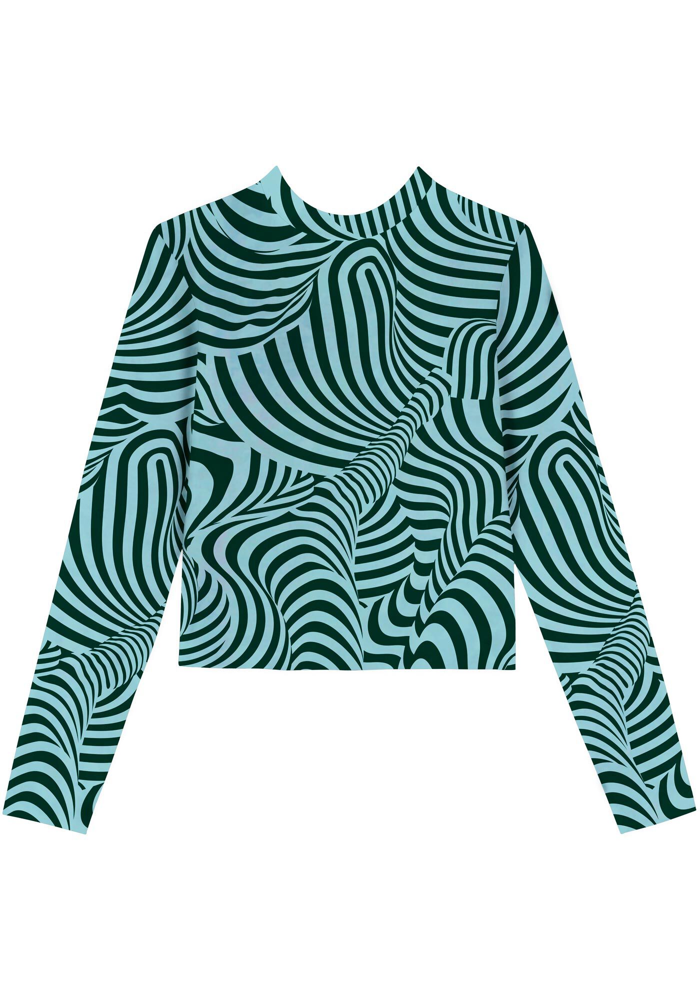 Blusa Curta Estampada De Malha Com Mangas Longas, , large.