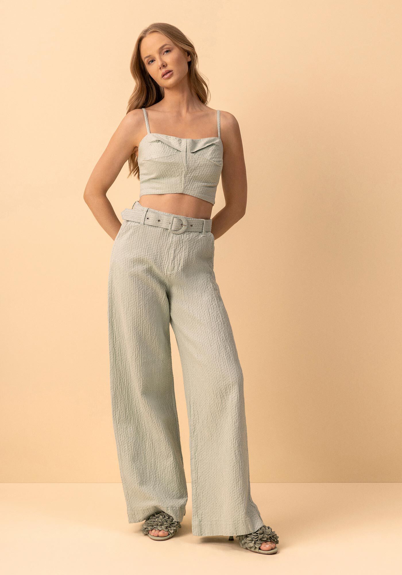 Top Cropped De Al&ccedil;as Com El&aacute;stico Nas Costas Em Sarja, VERDE SPA, large.