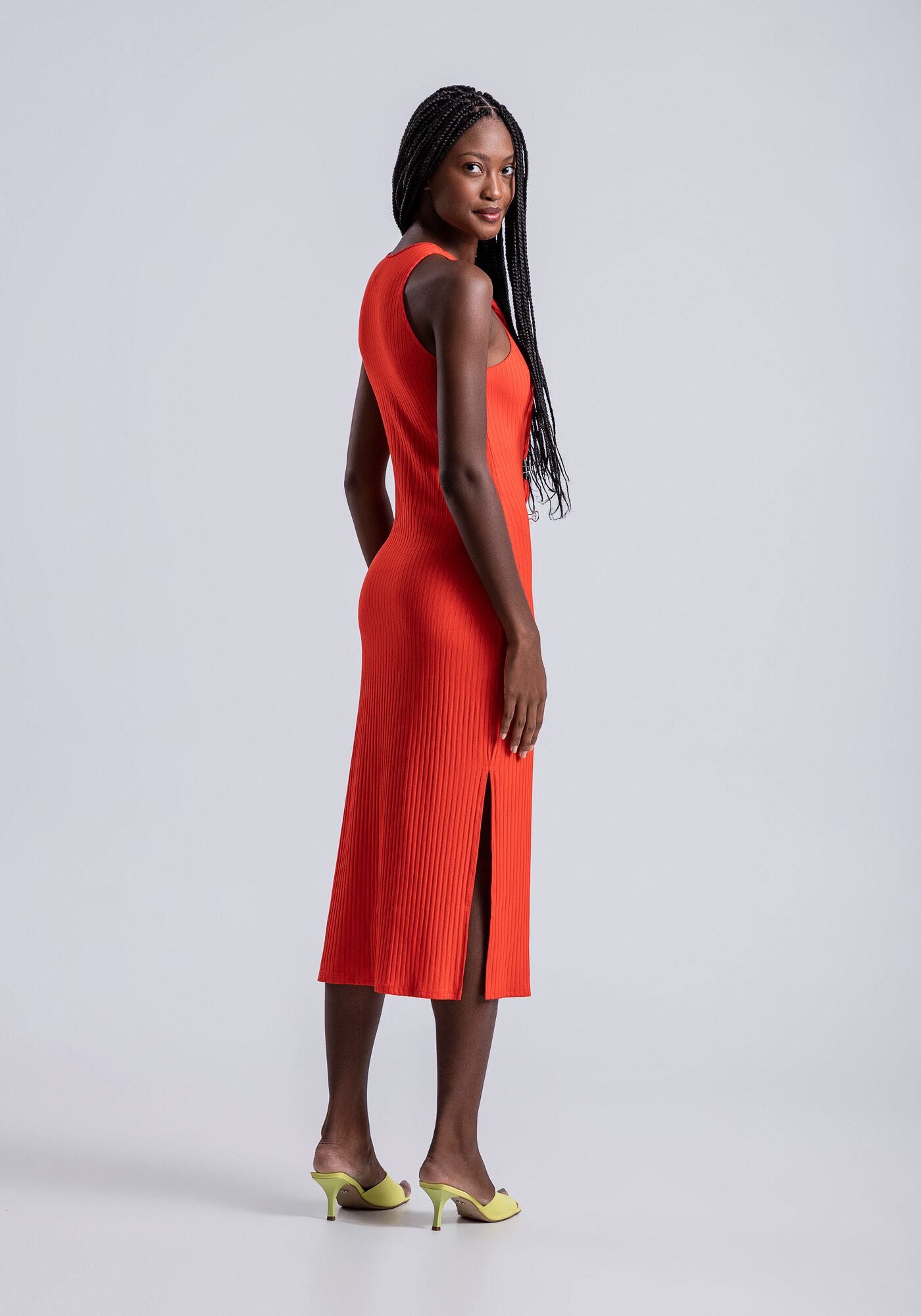 Vestido midi vermelho canelado top