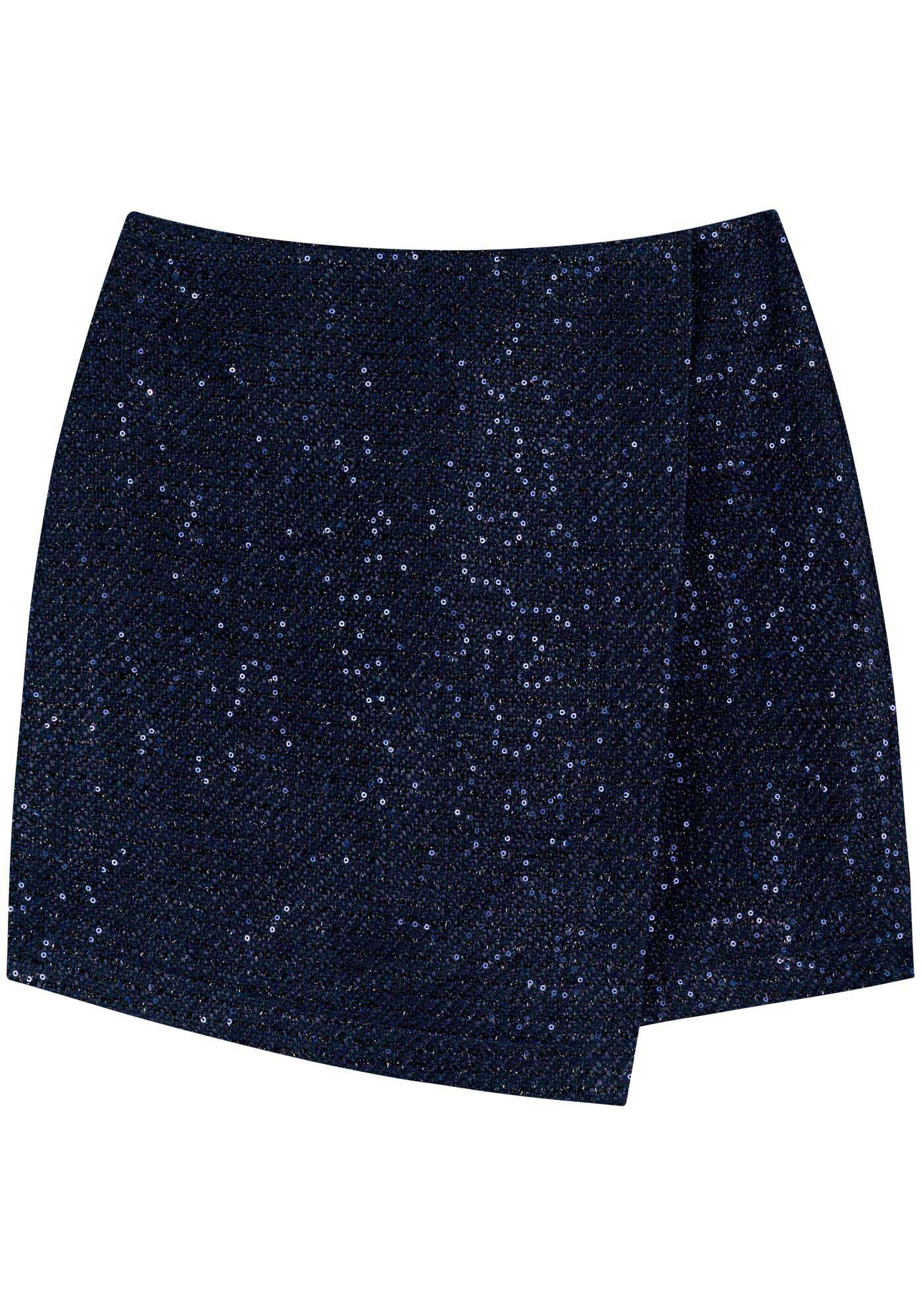 Saia Curta De Cintura Alta Em Tweed Com Paet&ecirc;s, , large.