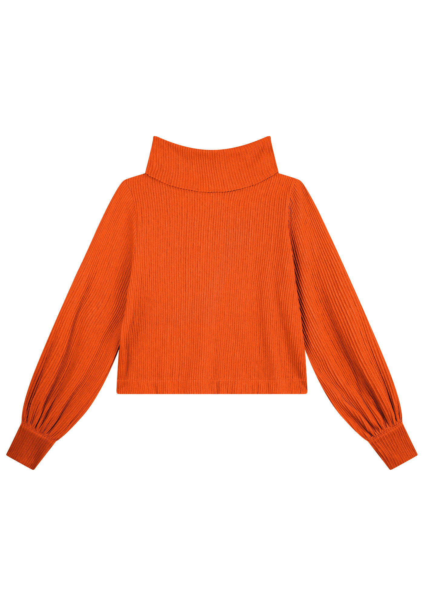 Blus&atilde;o Manga Longa Bufante com M&aacute;xi Gola Alta, , large.