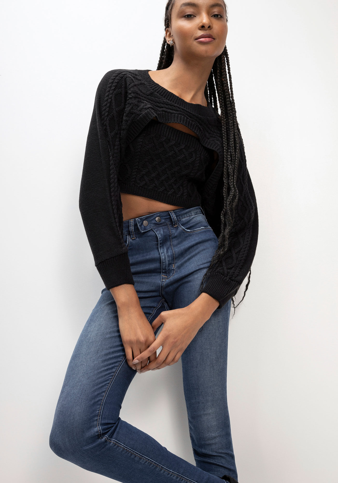 Cal&ccedil;a Jeans Skinny Super Alta com Detalhe C&oacute;s, , large.