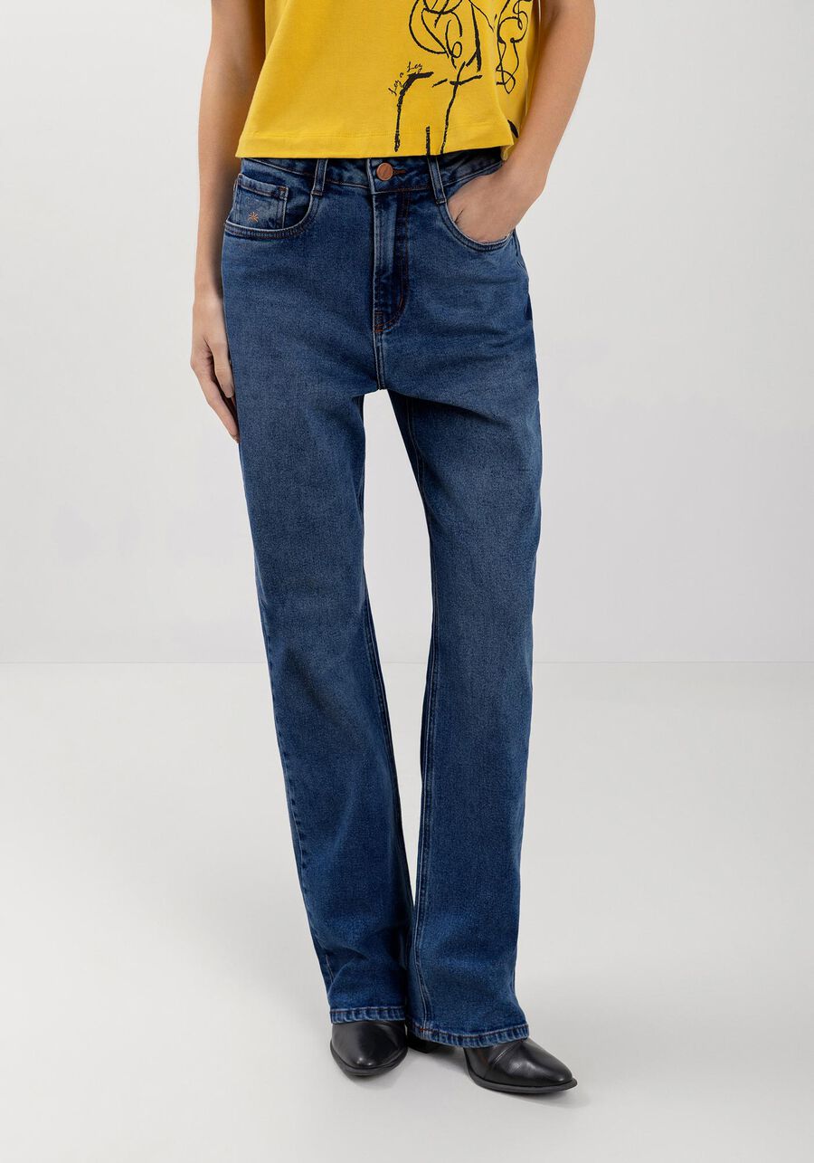 Calça Jeans Reta Com Cintura Alta E Bolsos Funcionais, . Calça Jeans Reta Com Cintura Alta E Bolsos Funcionais, , large.