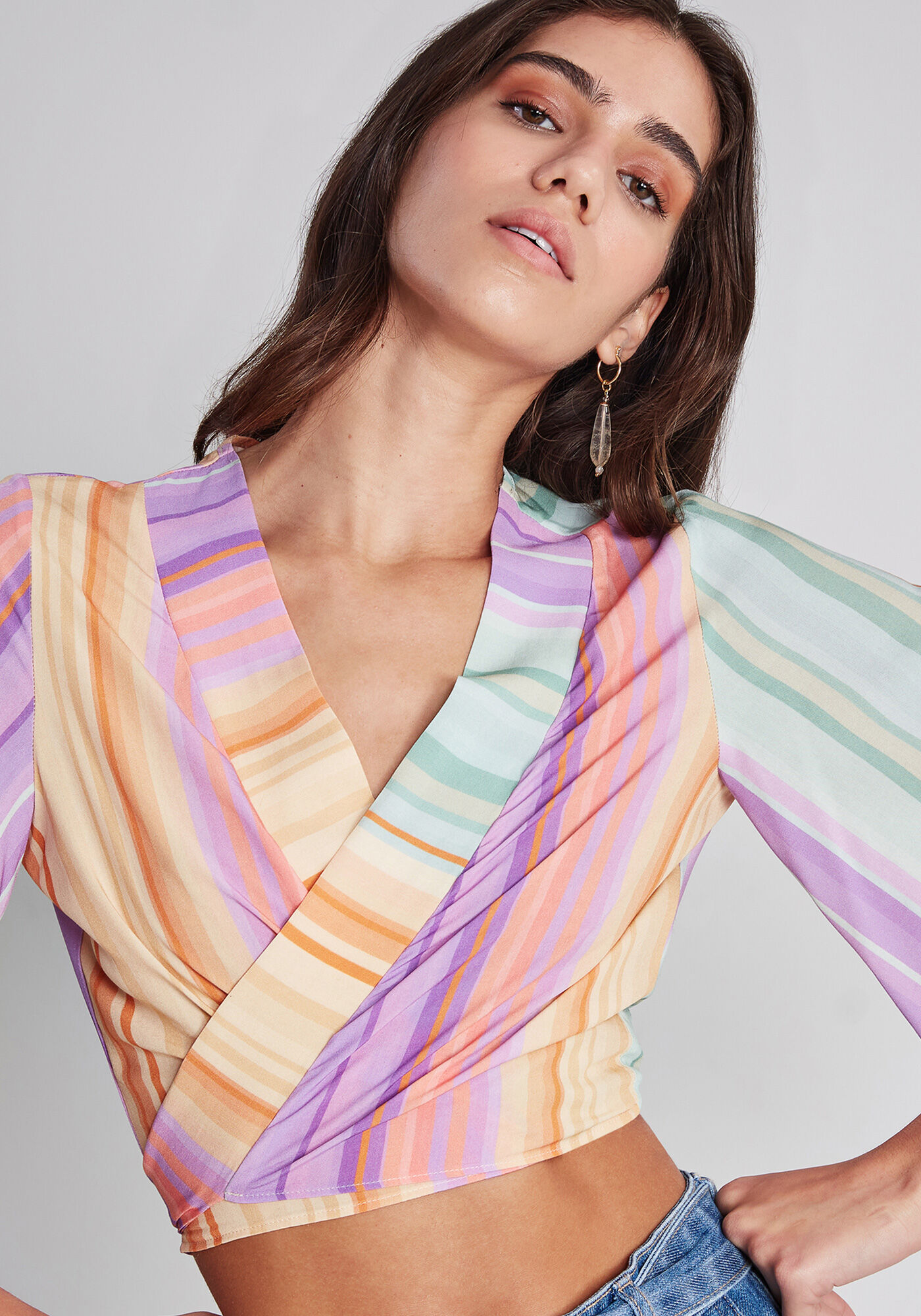 Blusa Manga 3/4 Cropped Transpasse, , large.