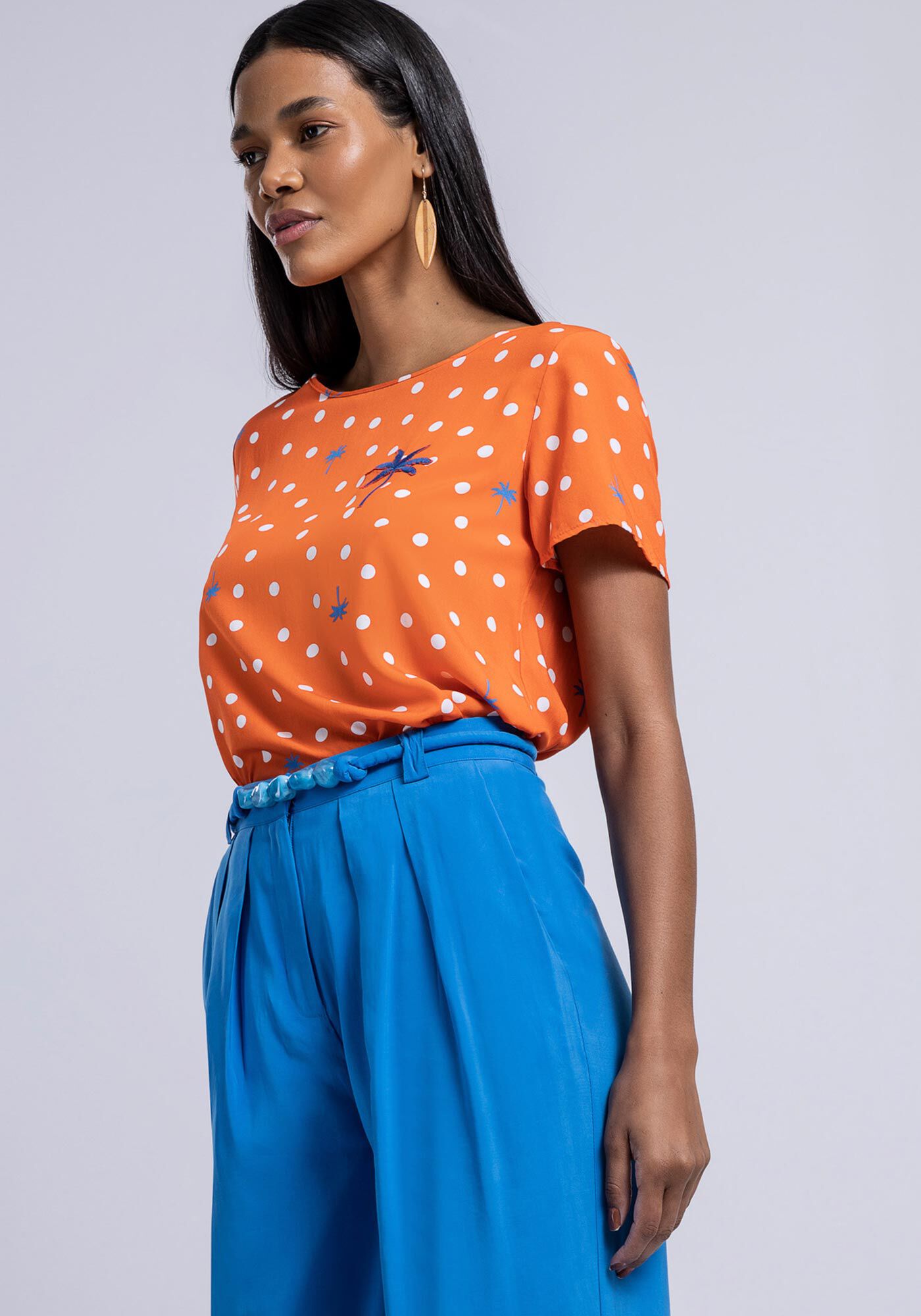 Blusa Manga Curta em Viscose Estampada, , large.