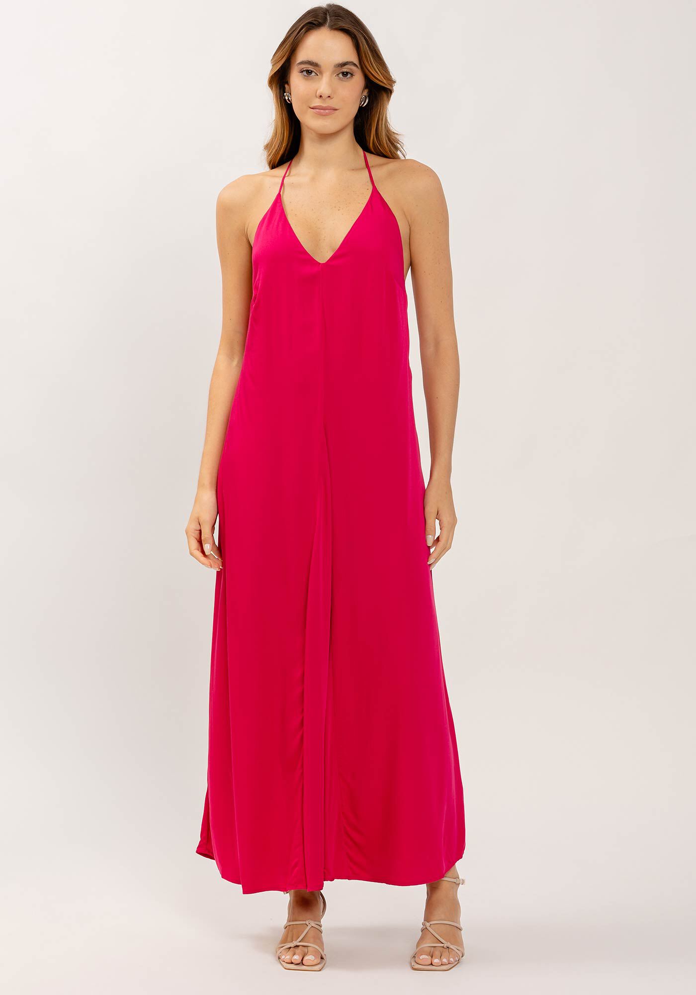 Vestido Midi Ampla com Al&ccedil;as e Prega Frontal, , large.