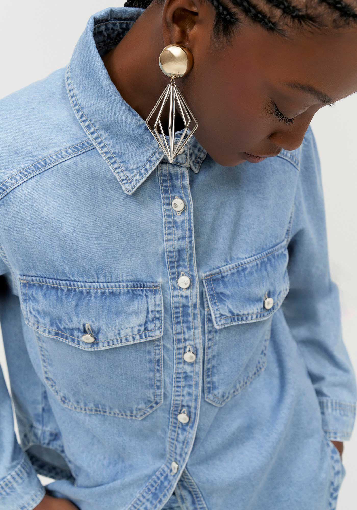 Camisa Jeans com Barra Arredondada, JEANS, large.