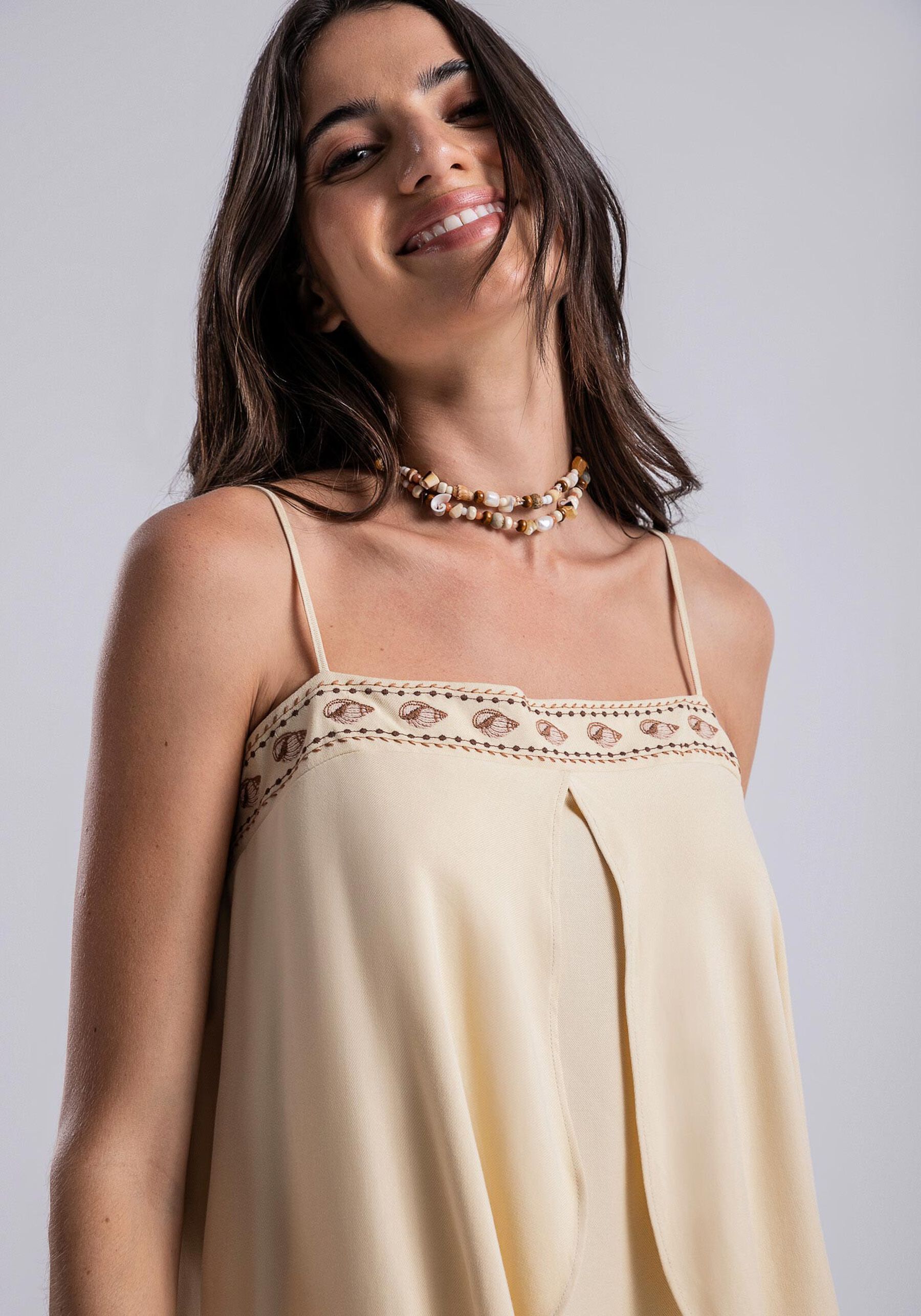 Blusa com Alças em Viscose com Bordado, . Blusa com Alças em Viscose com Bordado, , large.