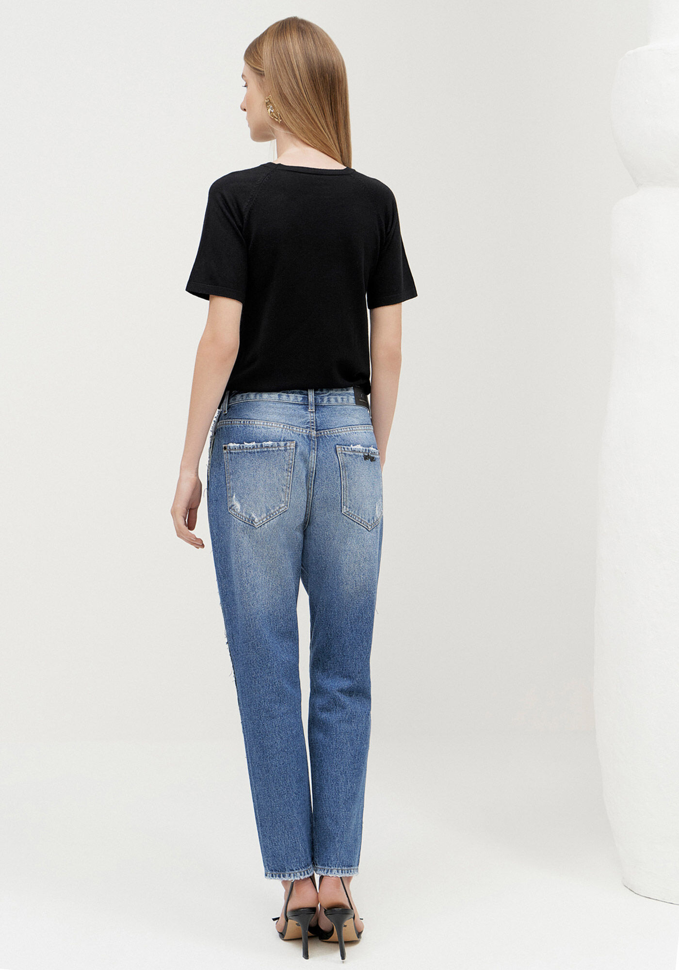 Cal&ccedil;a Jeans Mom Cintura Alta com Strass, , large.