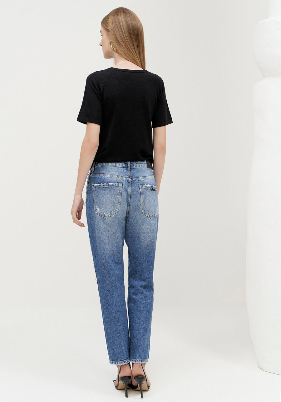 Calça Jeans Mom Cintura Alta com Strass, . Calça Jeans Mom Cintura Alta com Strass, , large.