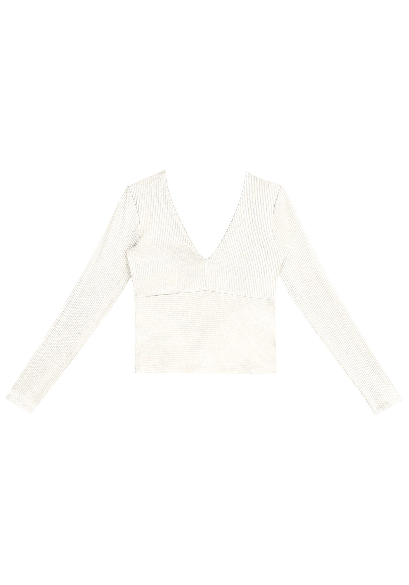 Blusa Manga Longa Canelada com Decote V, , large.