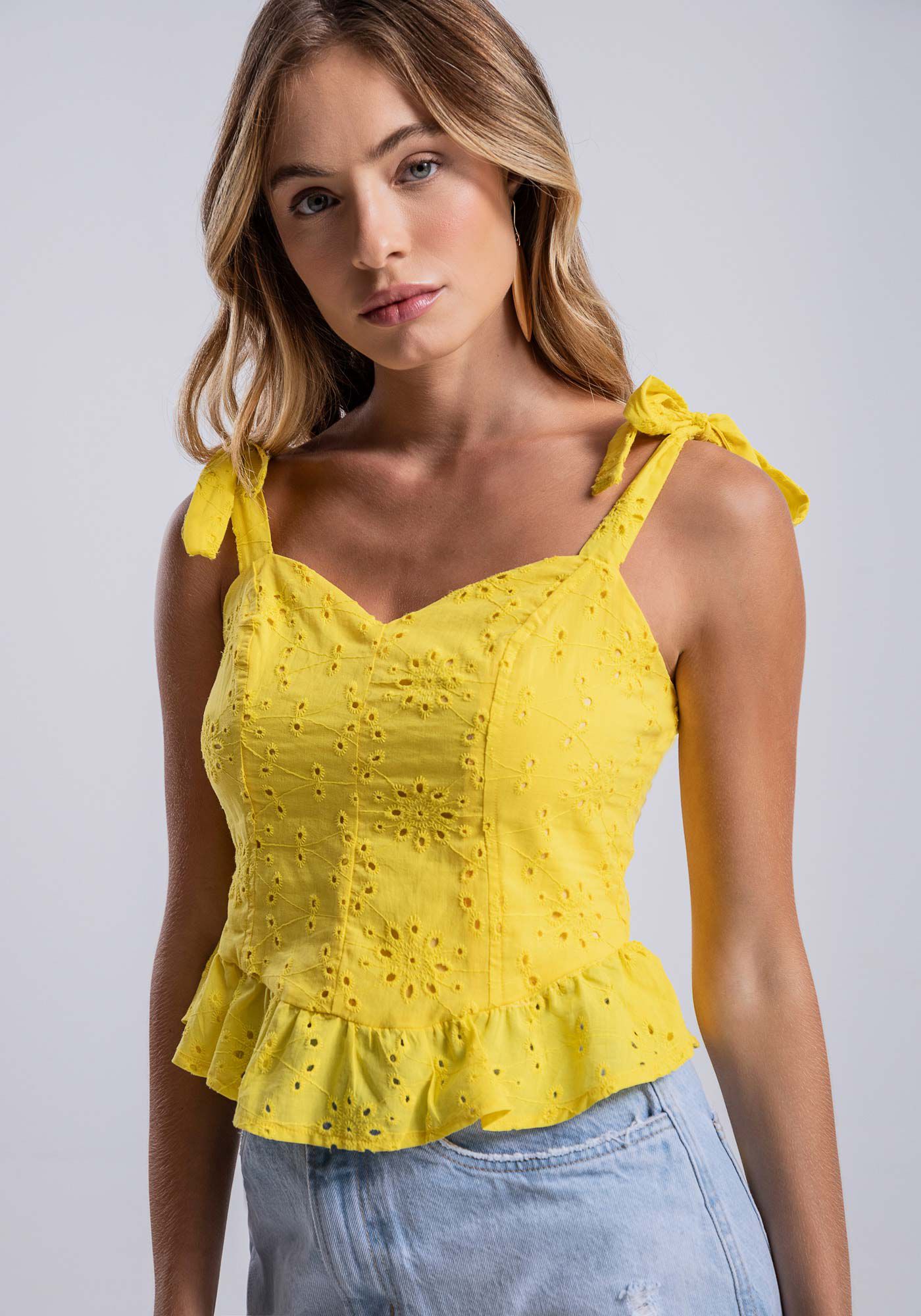 Blusa com Al&ccedil;as em Laise com Babado, , large.