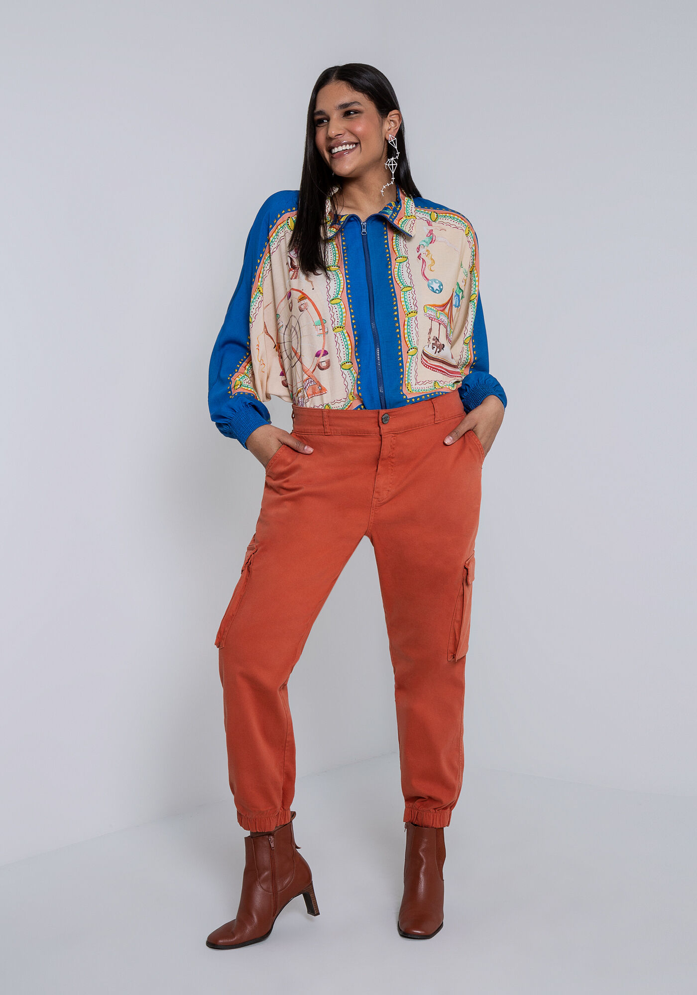 Cal&ccedil;a Sarja Jogging Cargo Elastic, MARROM OXIDO, large.