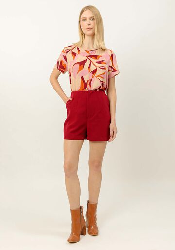 Shorts Cintura Alta Alfaiataria com Bolsos, BORDO KIR ROYALLE. Shorts Cintura Alta Alfaiataria com Bolsos, BORDO KIR ROYALLE, large.