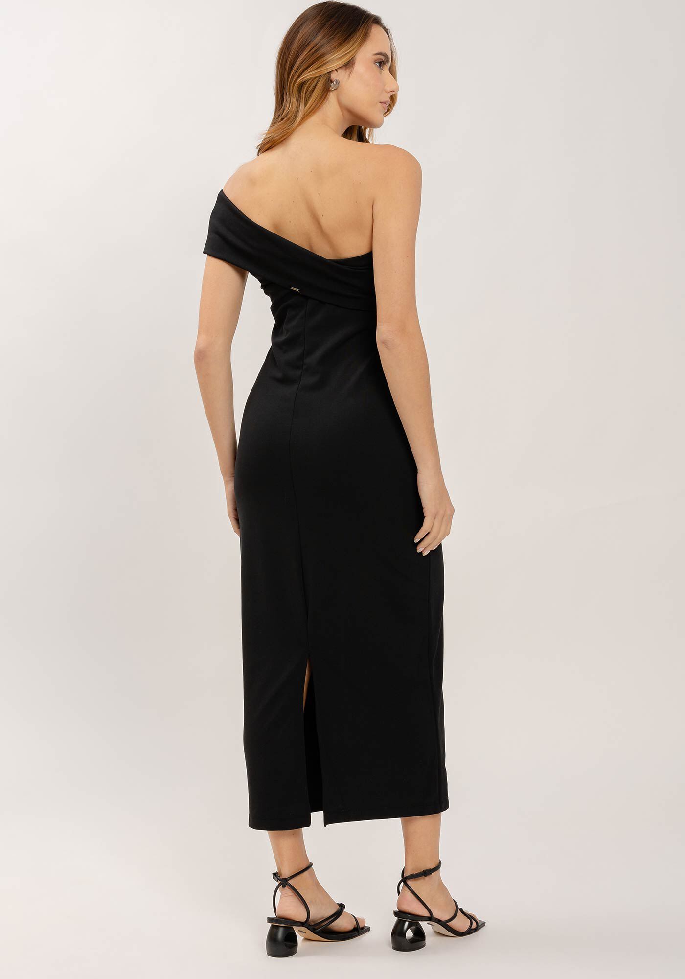 Vestido Midi Justo com Decote Um Ombro S&oacute;, , large.