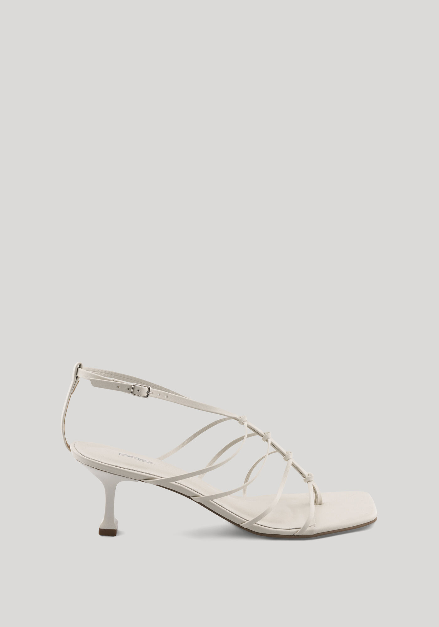 Sand&aacute;lia De Salto M&eacute;dio Com Tiras Finas E Frente Quadrada, BRANCO OFF WHITE, large.