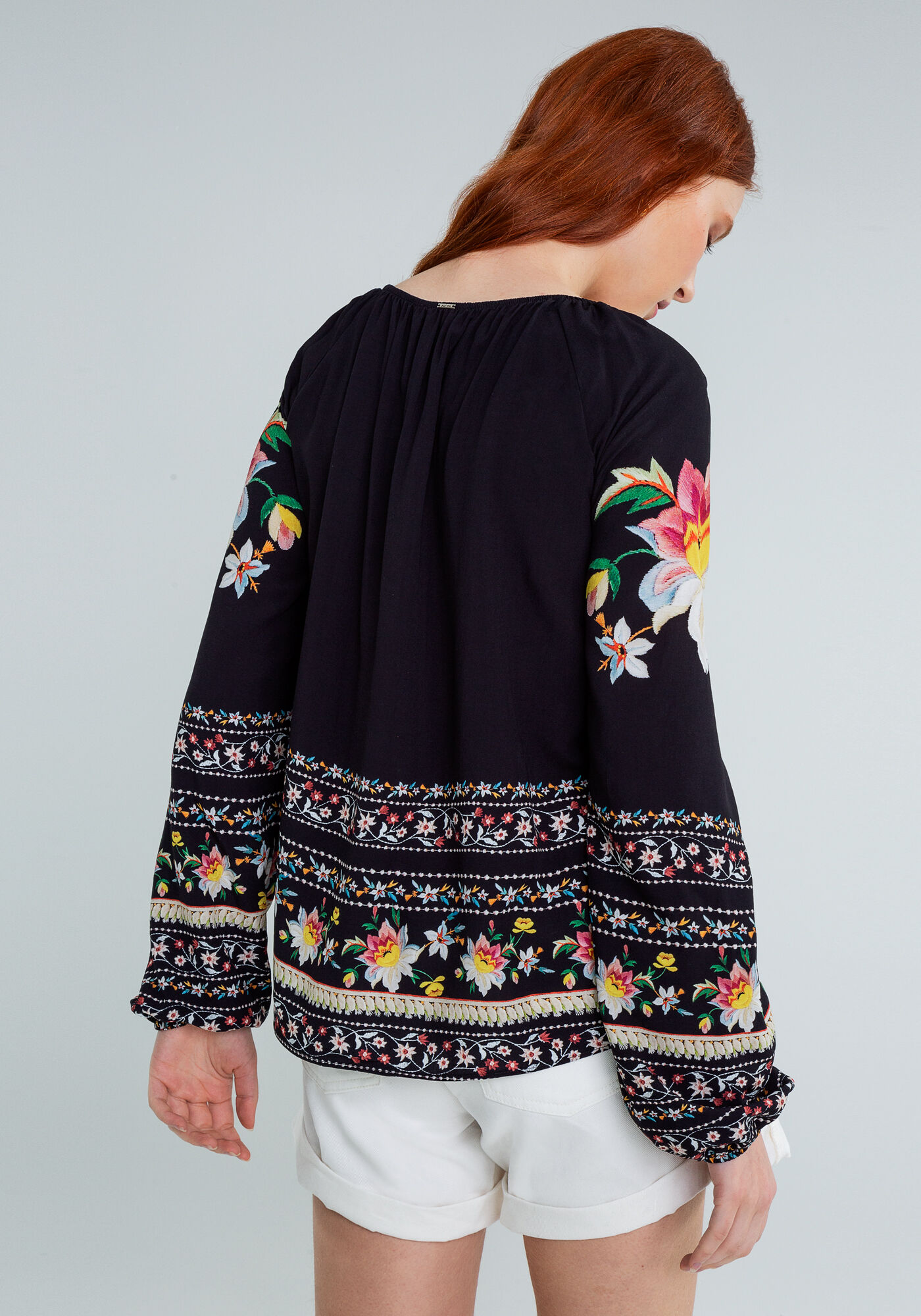 Blusa Bata Amarra&ccedil;&atilde;o Estampada, NOSTALGIA, large.