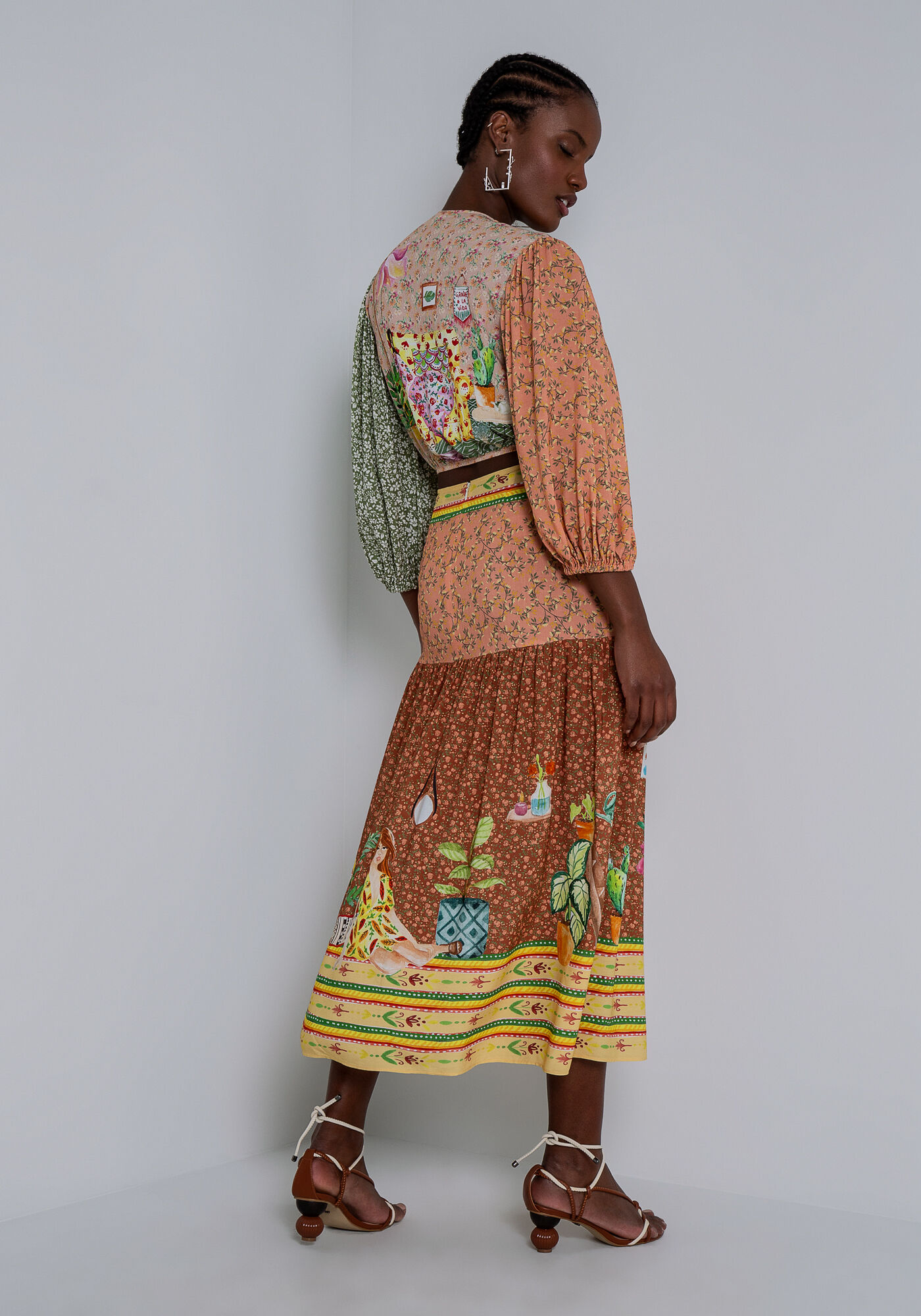 Saia Midi Estampada em Viscose com Fenda, , large.