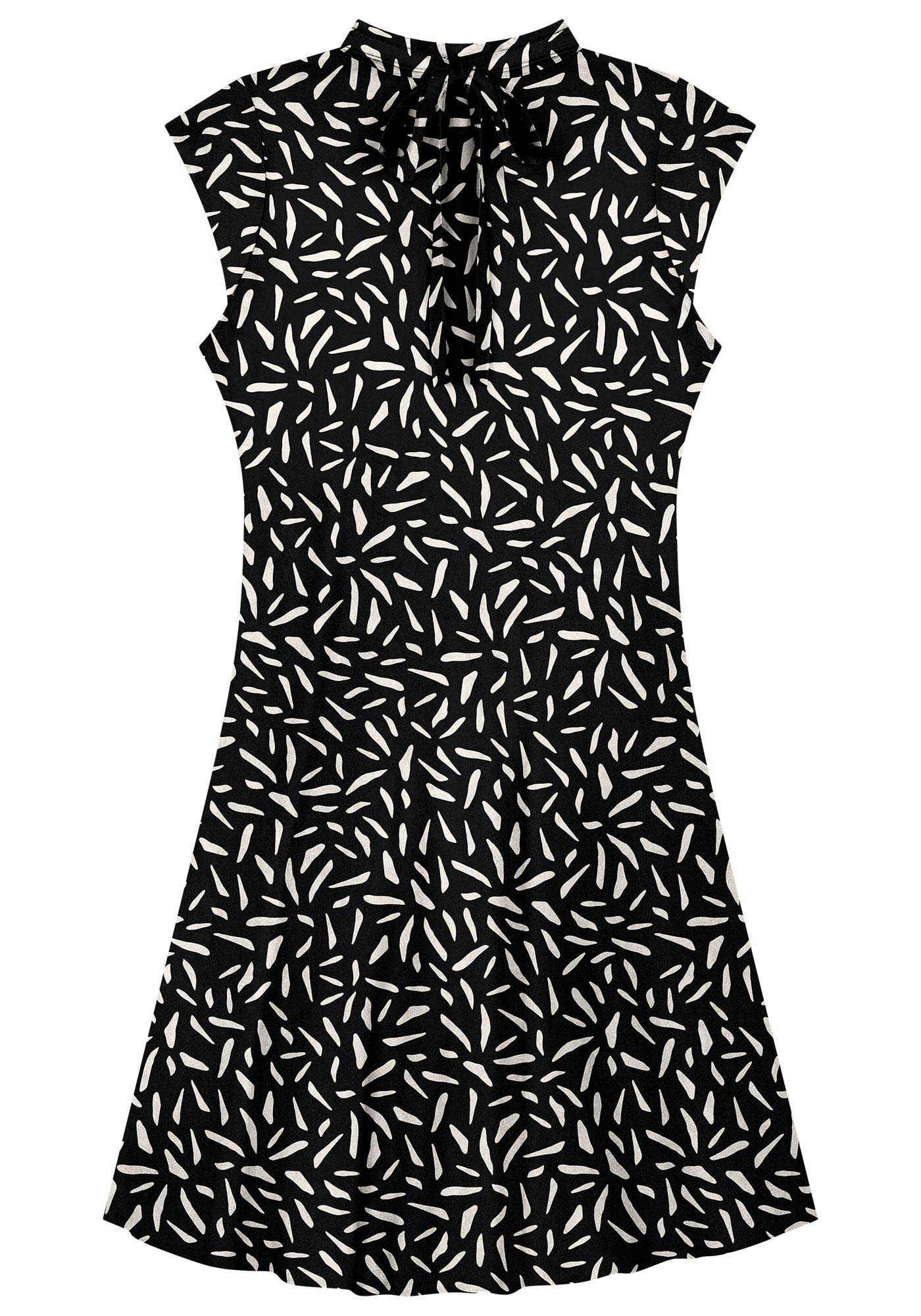 Vestido Curto Estampado em Viscose com La&ccedil;o Decote, , large.