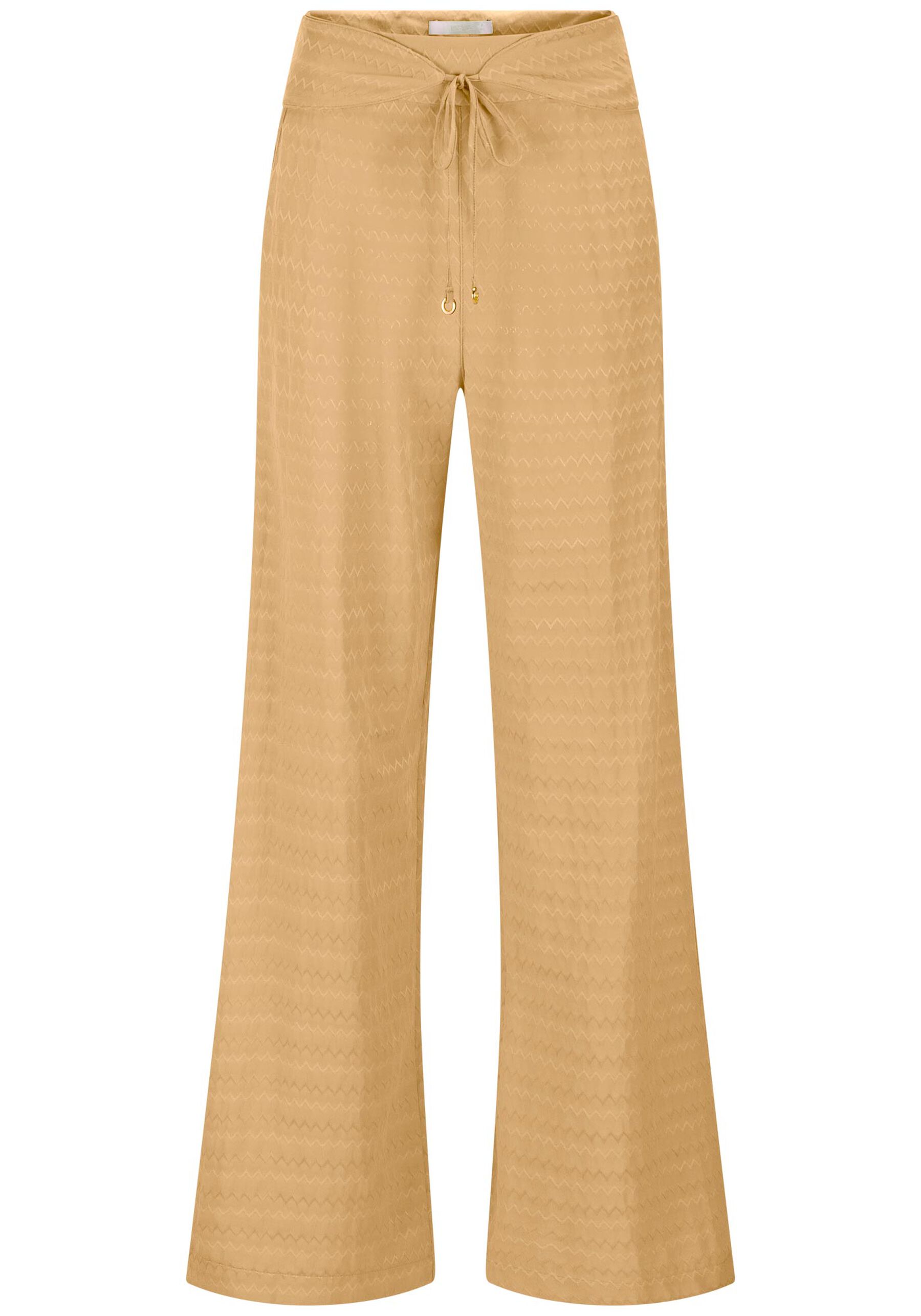 Calça Pantalona em Jacquard com Amarração Cós, BEGE BIRCH. Calça Pantalona em Jacquard com Amarração Cós, BEGE BIRCH, large.