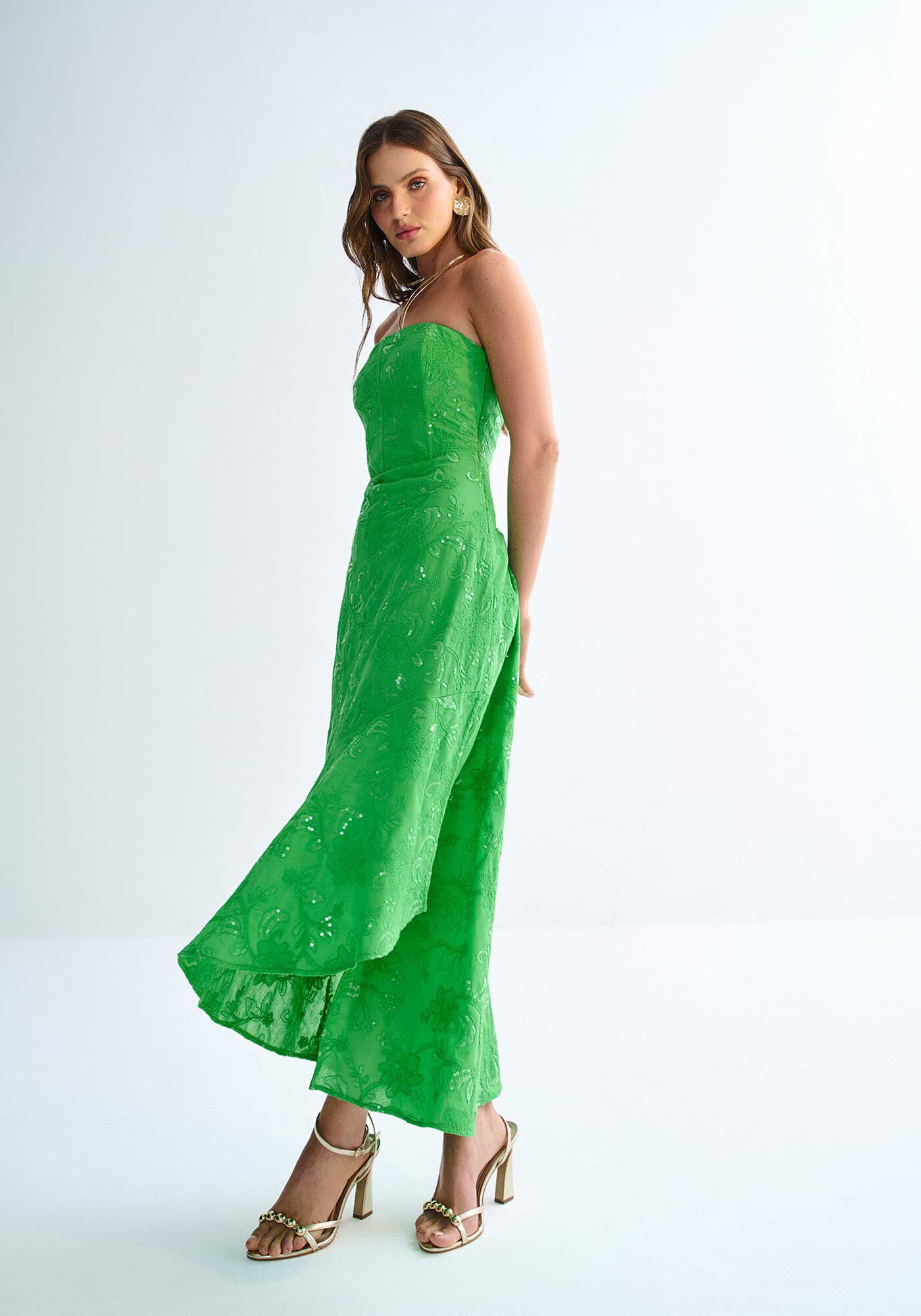 Vestido Midi Tomara que Caia com Bordado Paet&ecirc;s, VERDE MELISSA, large.